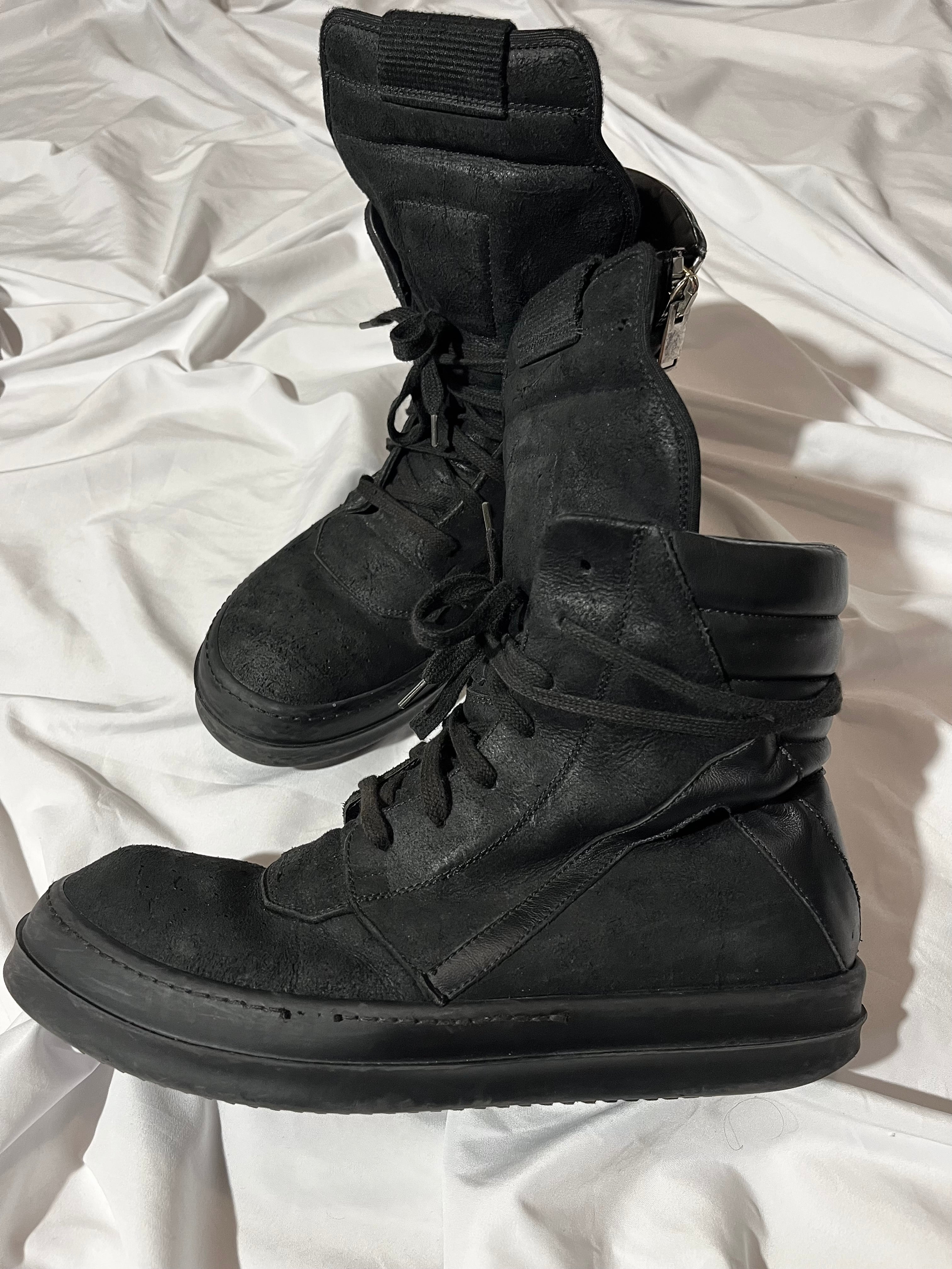RICK OWENS FW13 'PLINTH' TRIPLE BLACK BLISTERED LEATHER GEOBASKETS