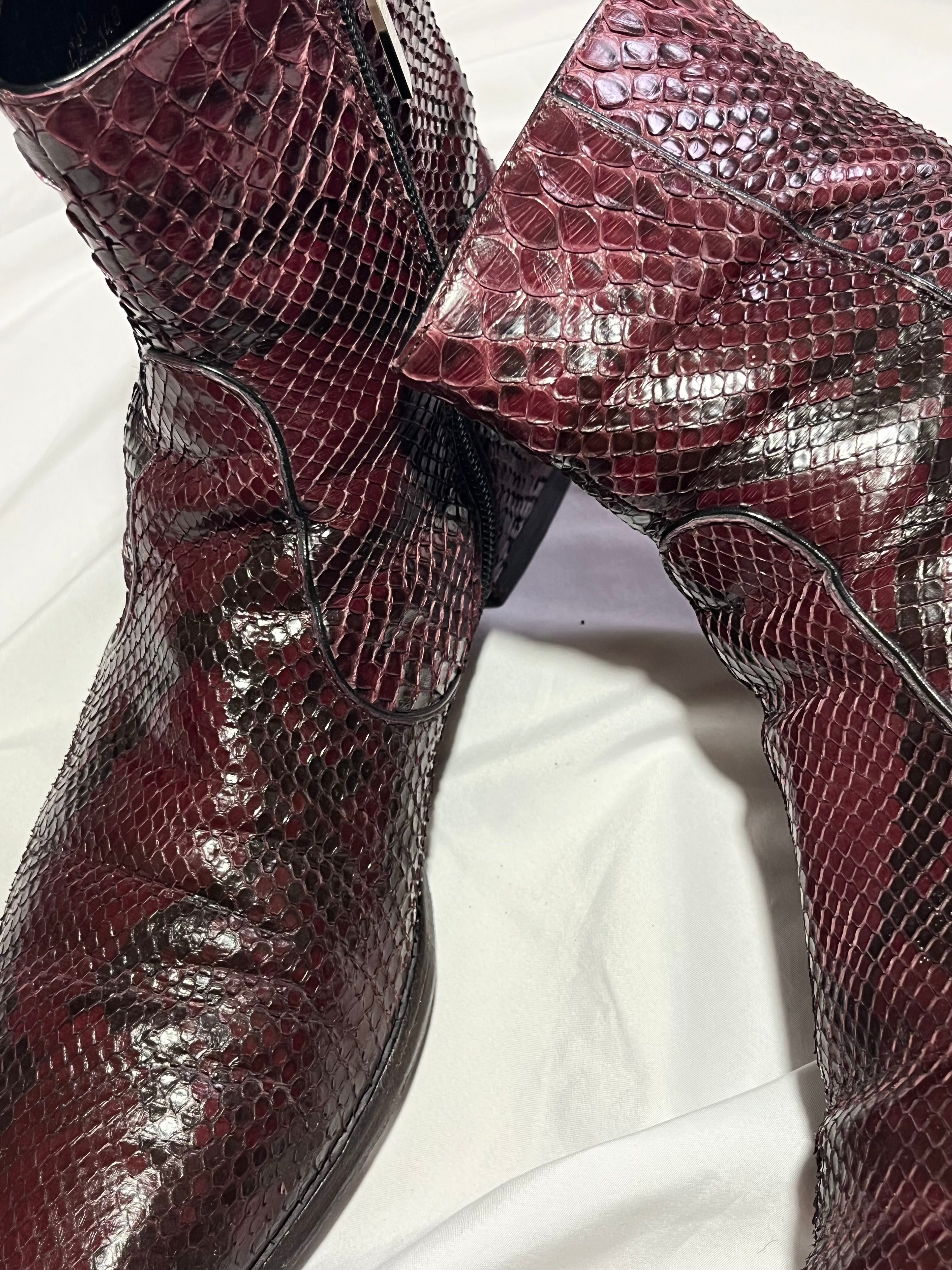 GUCCI PYTHON BURGUNDY LEATHER VINTAGE CHELSEA BOOTS