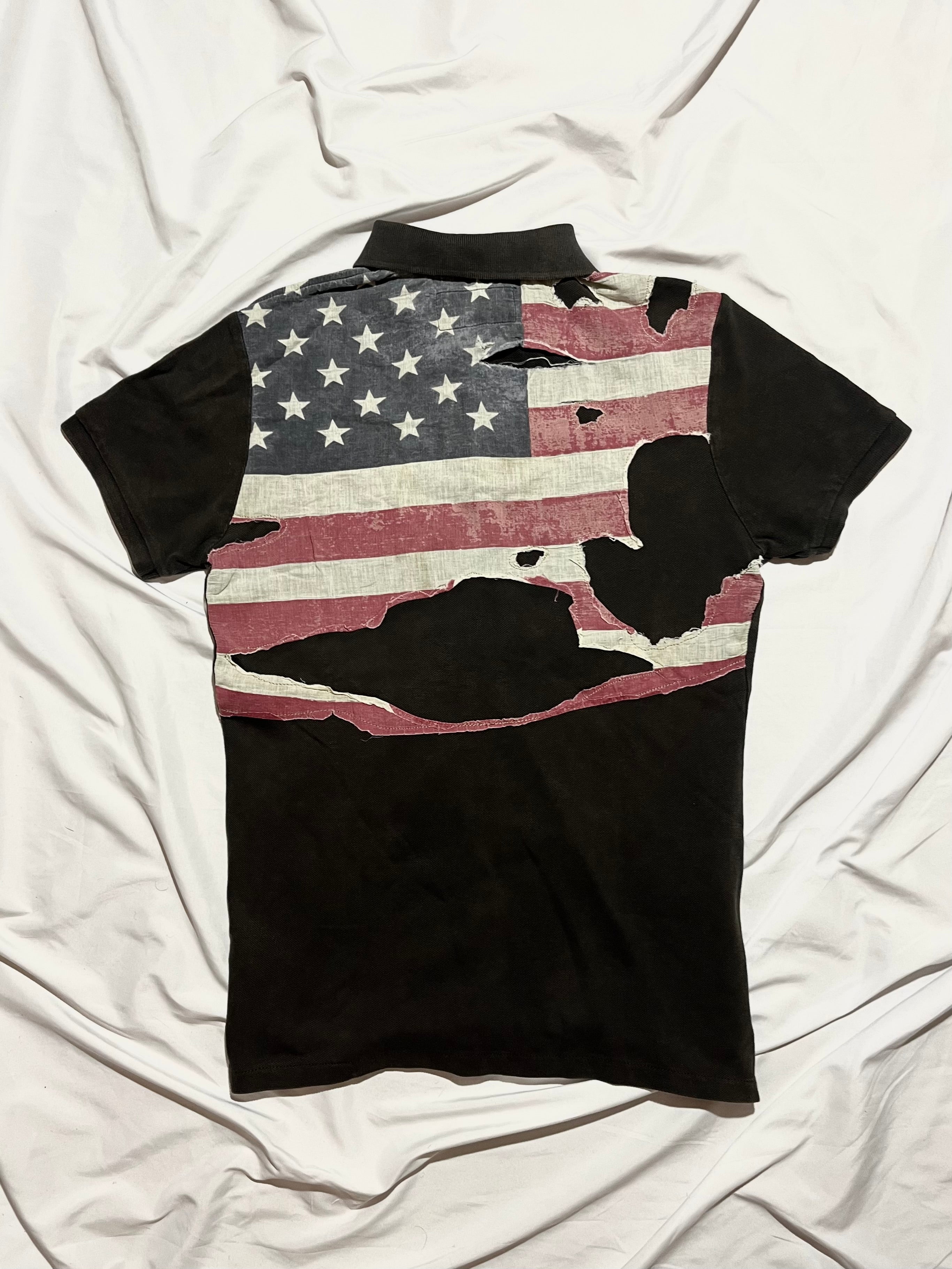RALPH LAUREN DENIM & SUPPLY DESTROYED US FLAG POLO IN XS