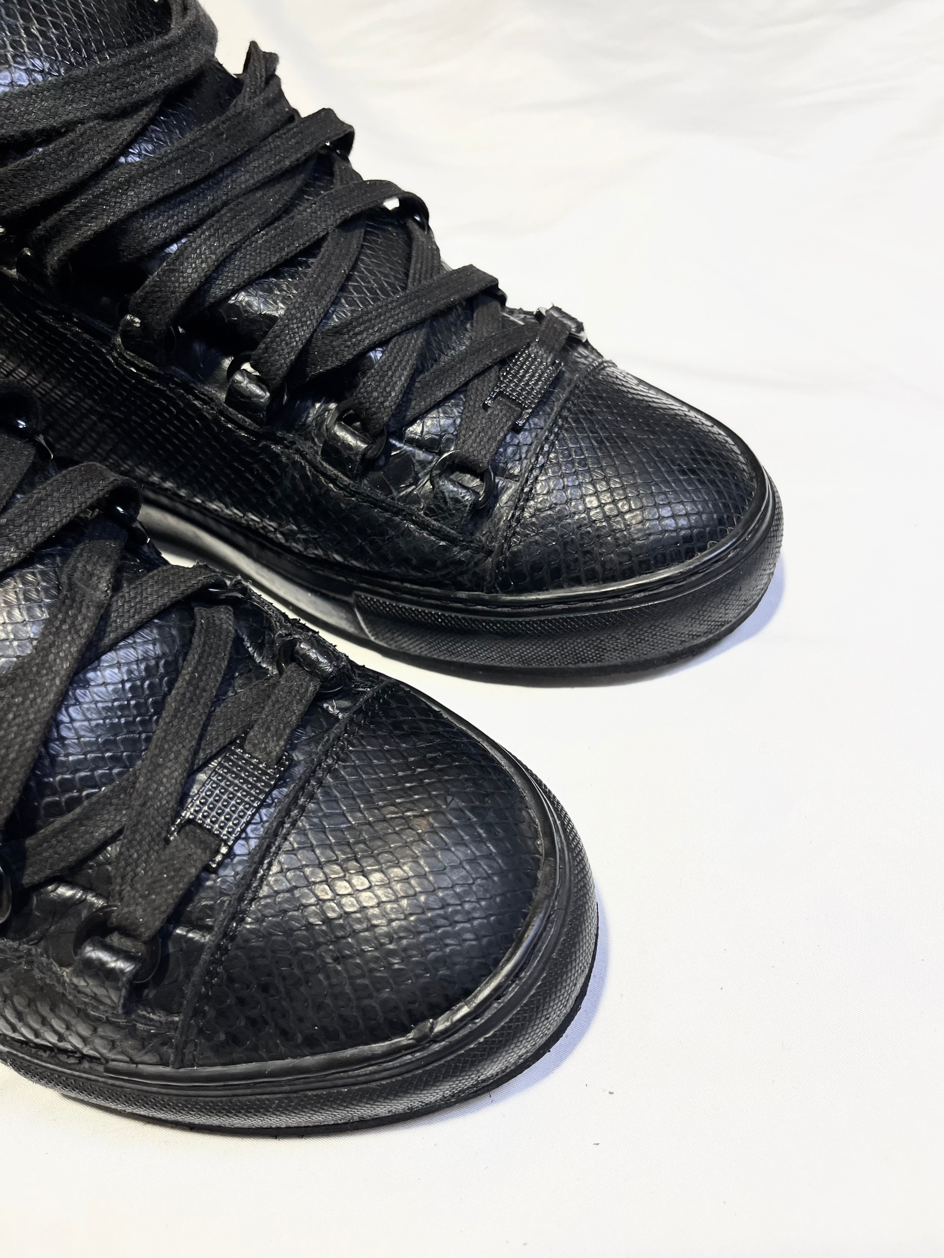 BALENCIAGA ARENA 2012 BLACK PYTHON SKIN HI-TOP SNEAKERS IN 42