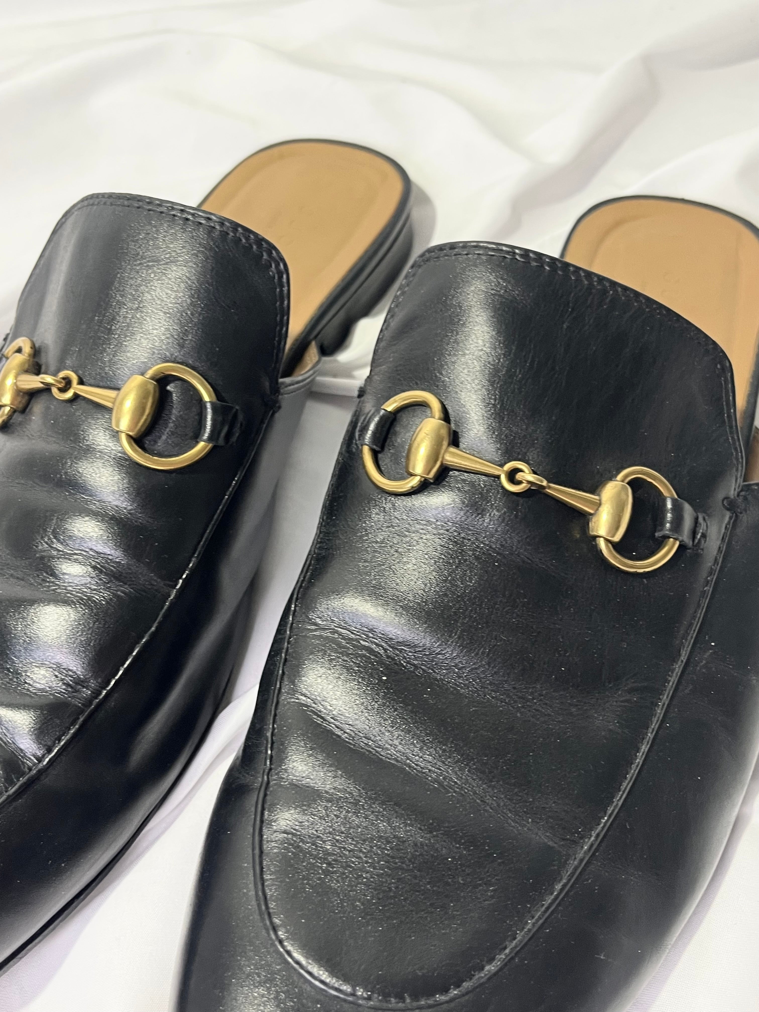 GUCCI PRINCETOWN HORSEBIT LEATHER SLIPPERS IN 45
