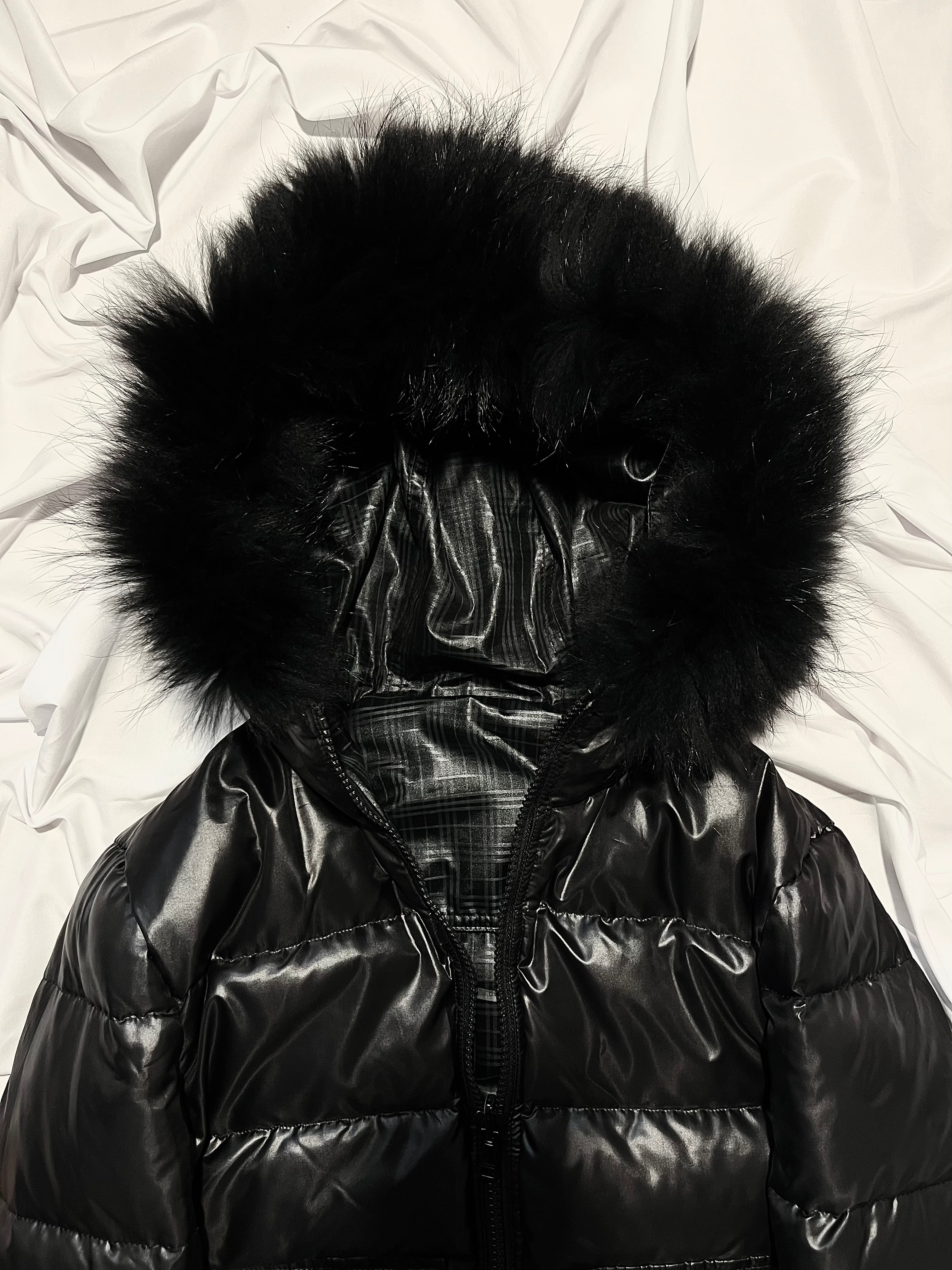 BURBERRY BLACK LABEL 2009 REAL FUR NOVA CHECK REVERSIBLE PUFFER DOWN JACKET