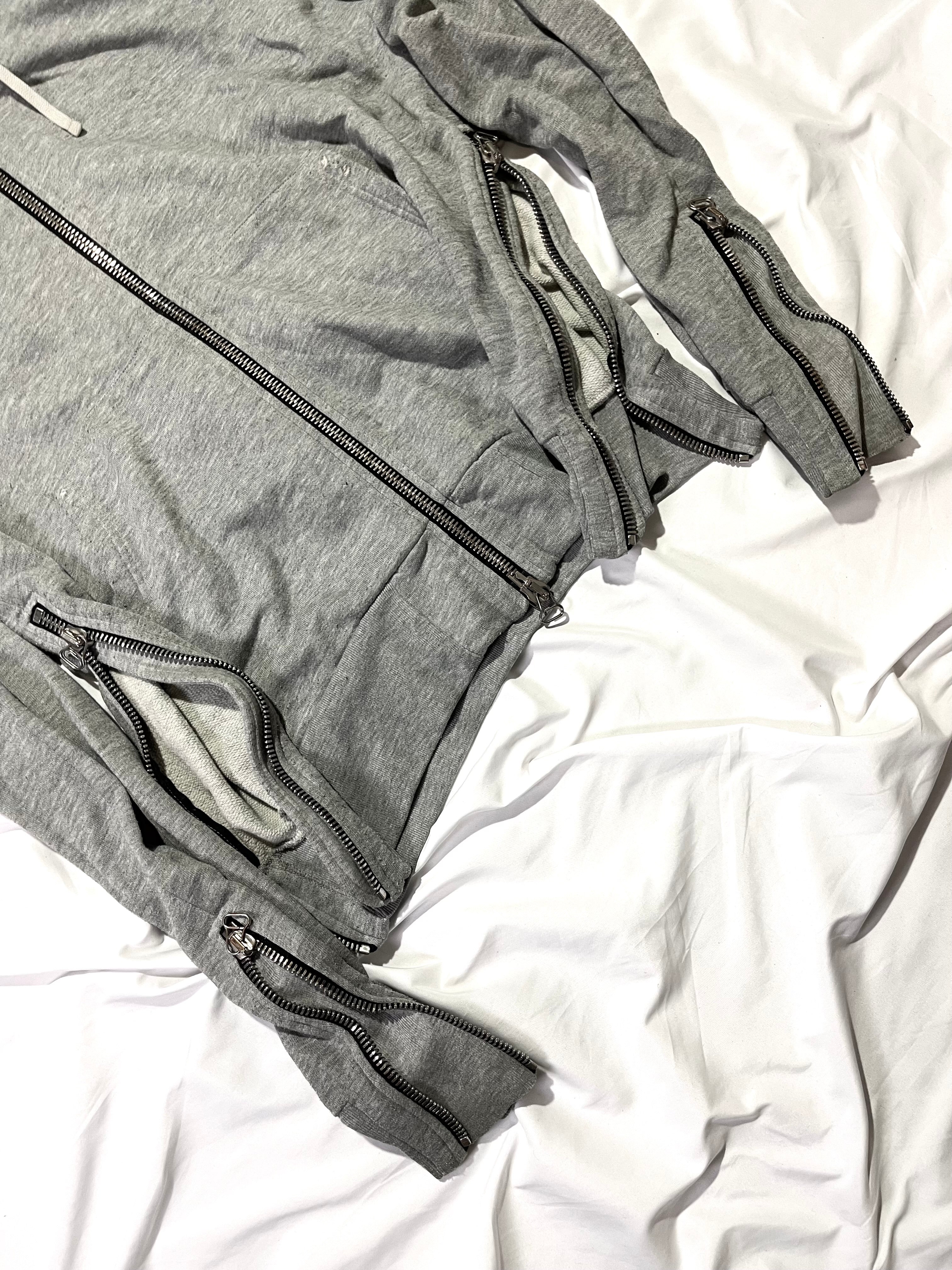 BALMAIN SS11 GRAY SHOTGUN DISTRESSED 5-ZIP HOODIE BY CRISTOPHE DECARNIN SIZE M