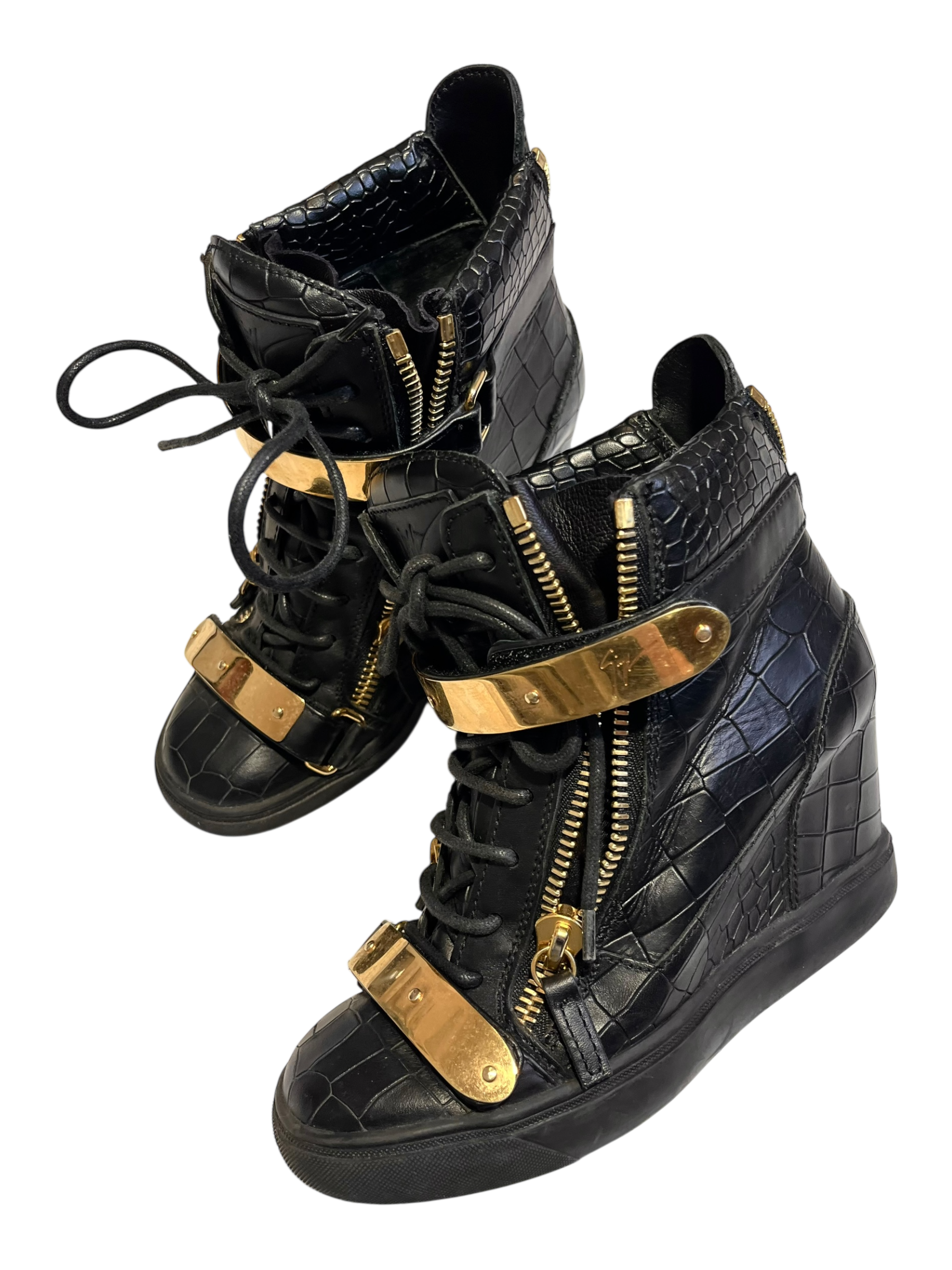 GIUSEPPE ZANOTTI 'COBY' CROCODILE WEDGE SNEAKERS IN 37