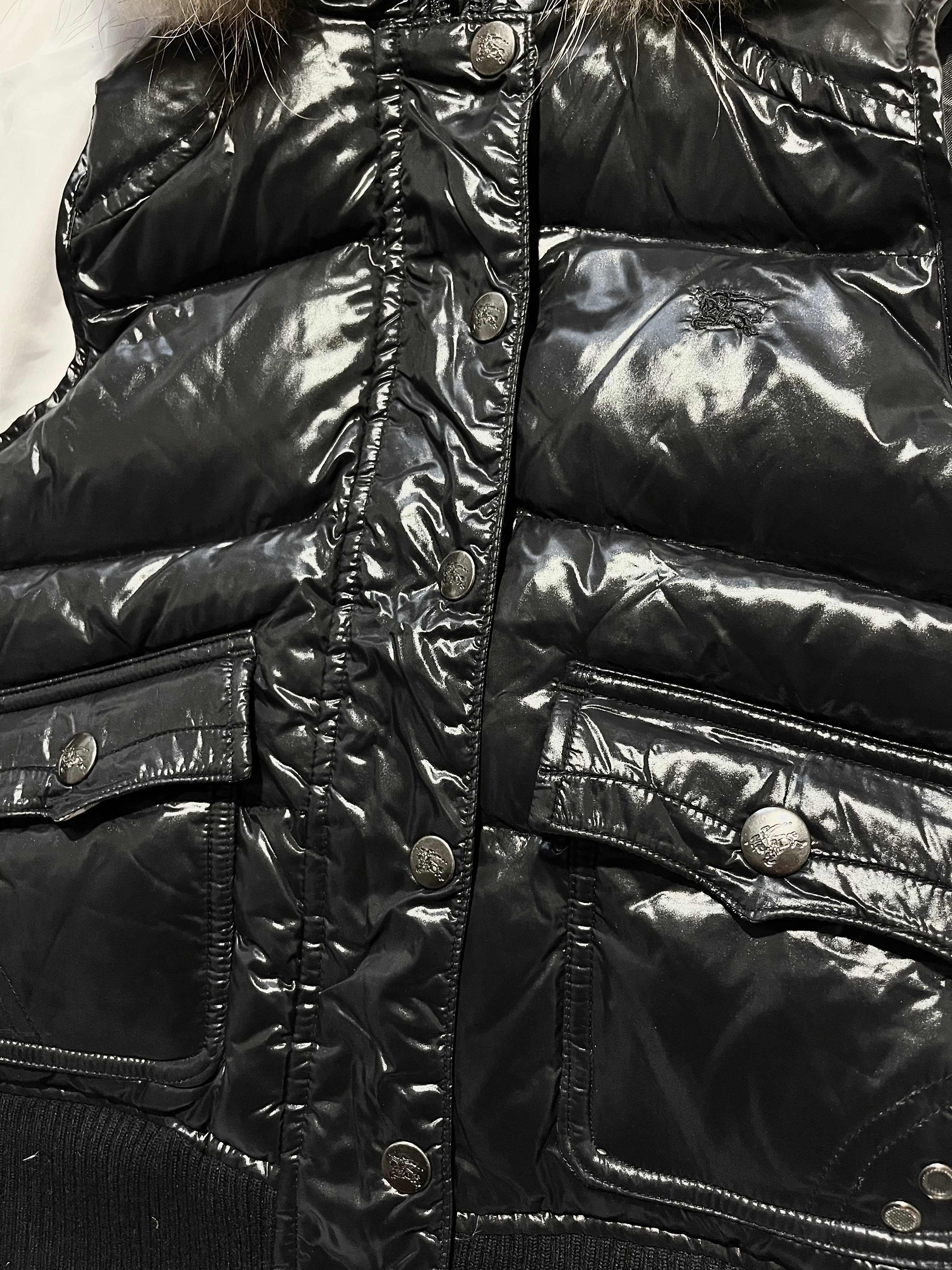 BURBERRY BLUE LABEL 2000S REAL FUR NOVA CHECK PUFFER DOWN VEST