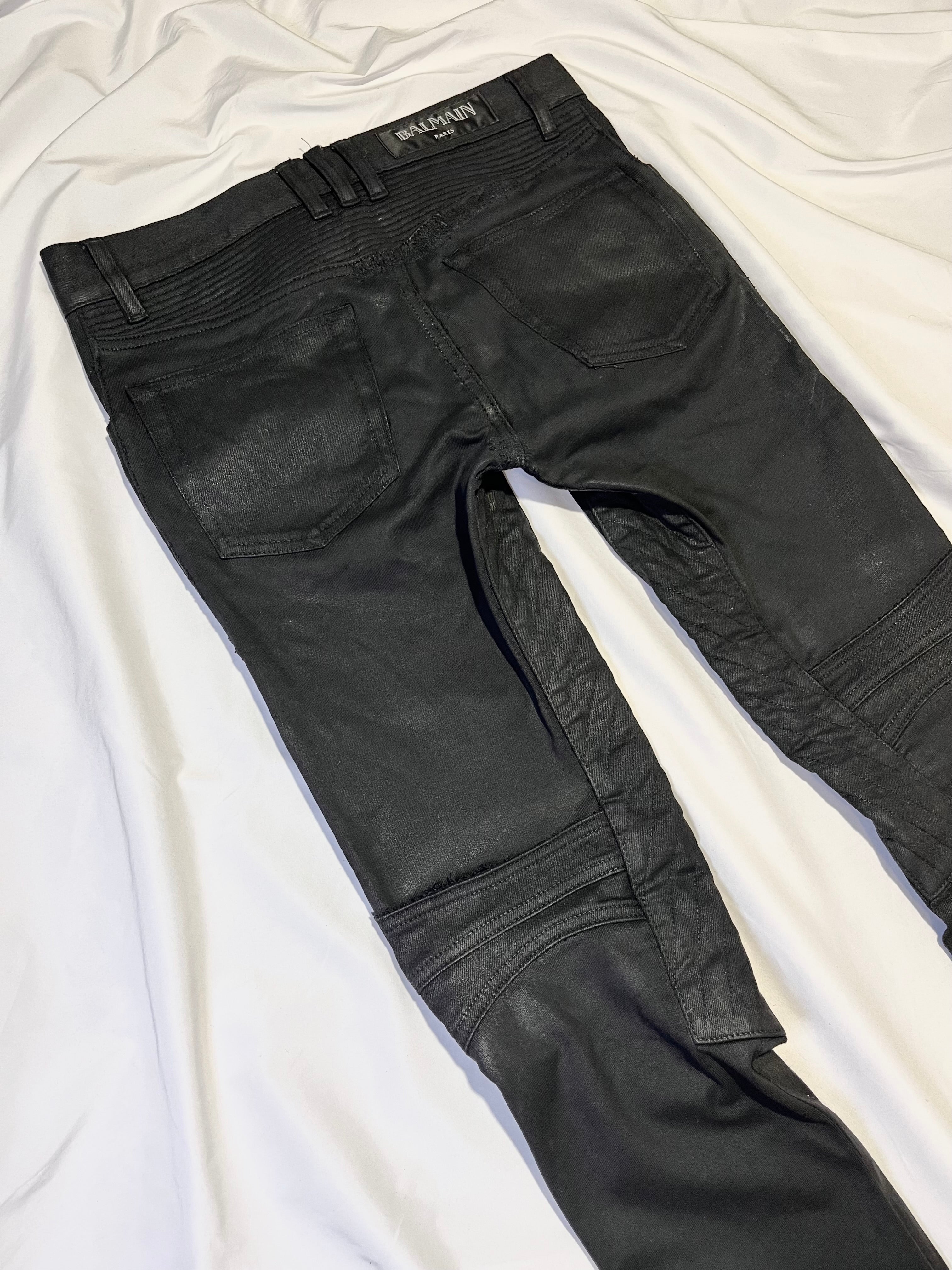 BALMAIN FW14 WAXED BIKER DENIM BY OLIVIER ROUSTEING IN W28