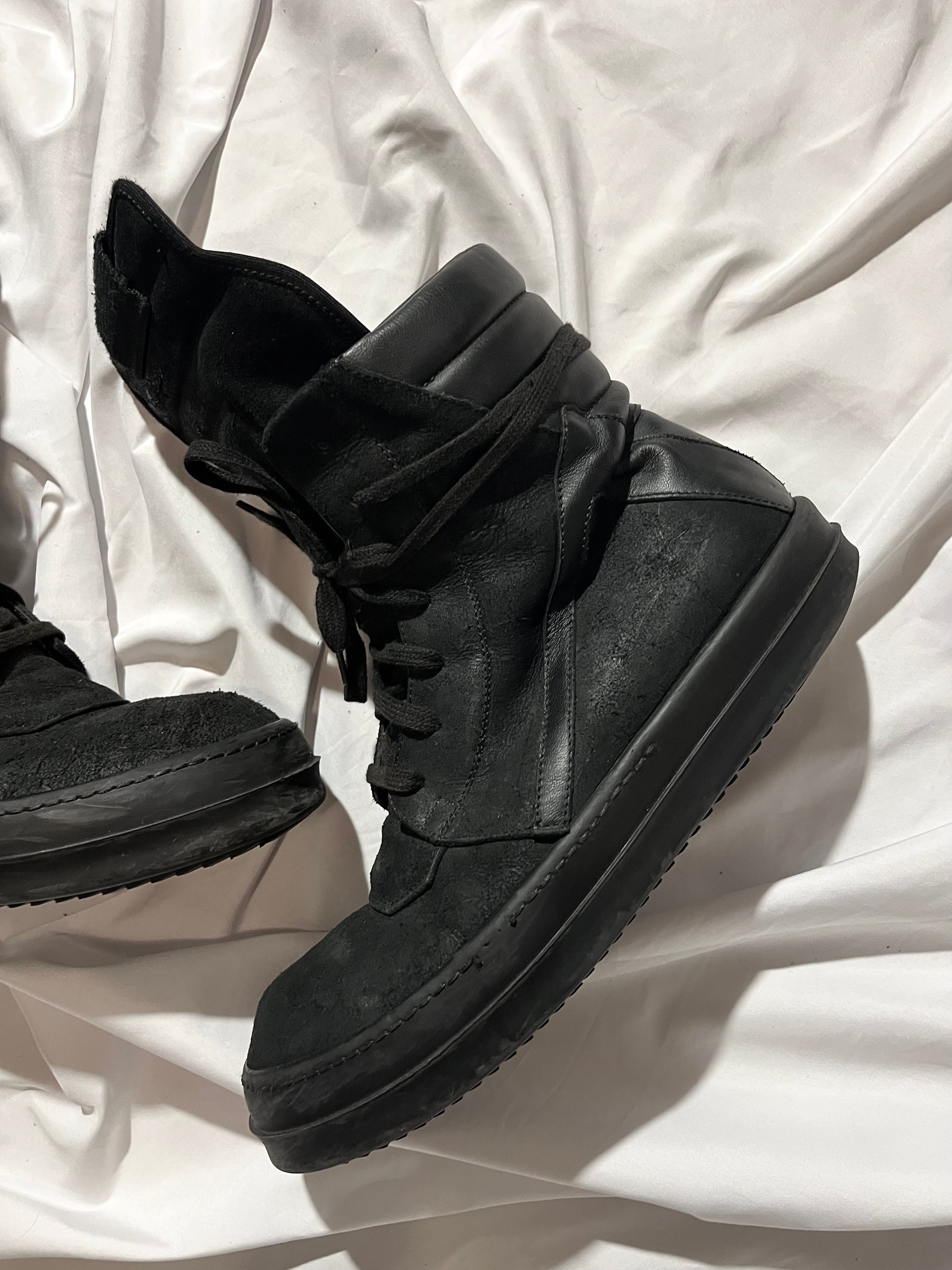 RICK OWENS FW13 'PLINTH' TRIPLE BLACK BLISTERED LEATHER GEOBASKETS