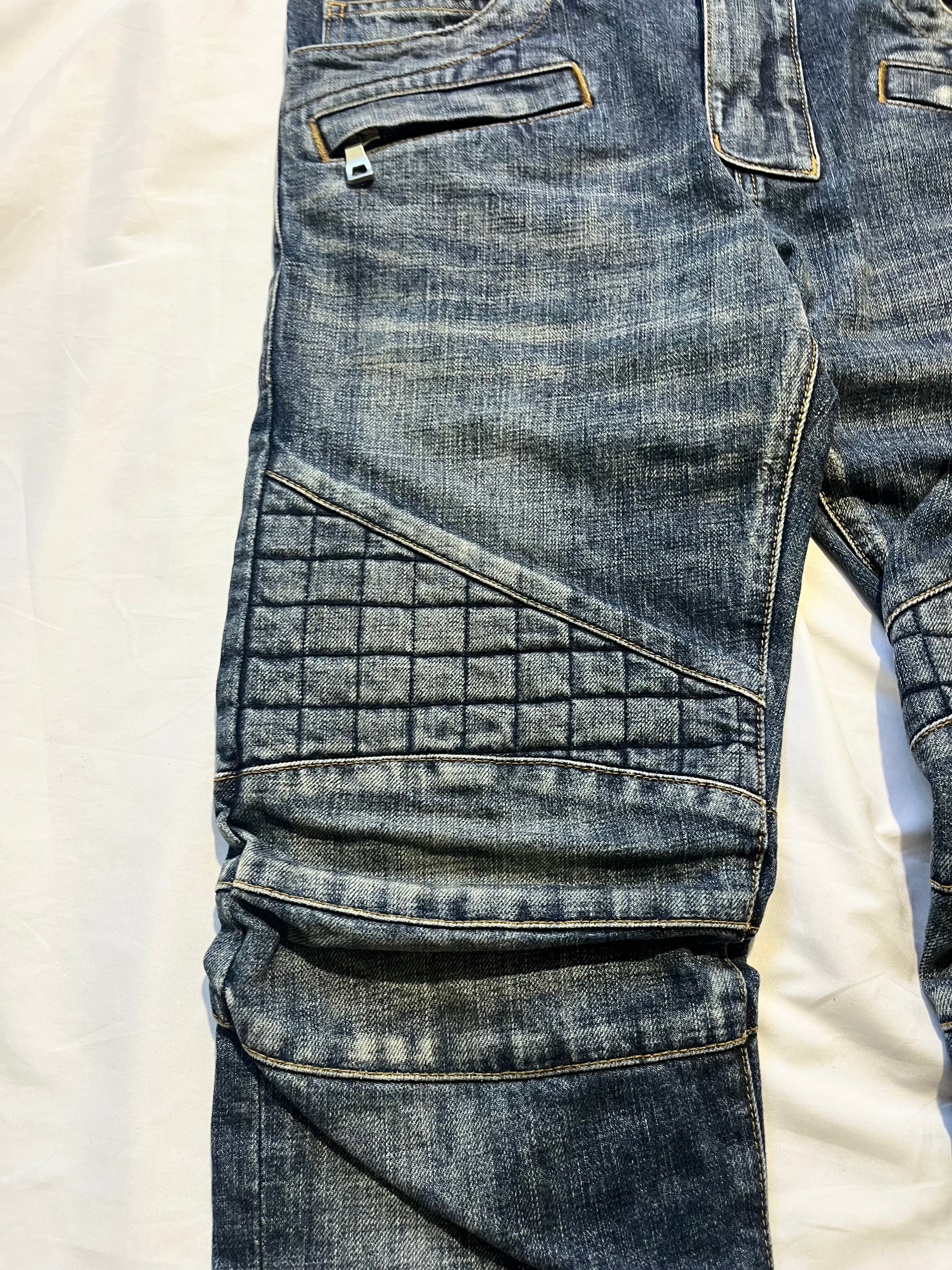BALMAIN FW12 QUILTED SQUARE PADDED BIKER DENIM BY OLIVIER ROUSTEING
