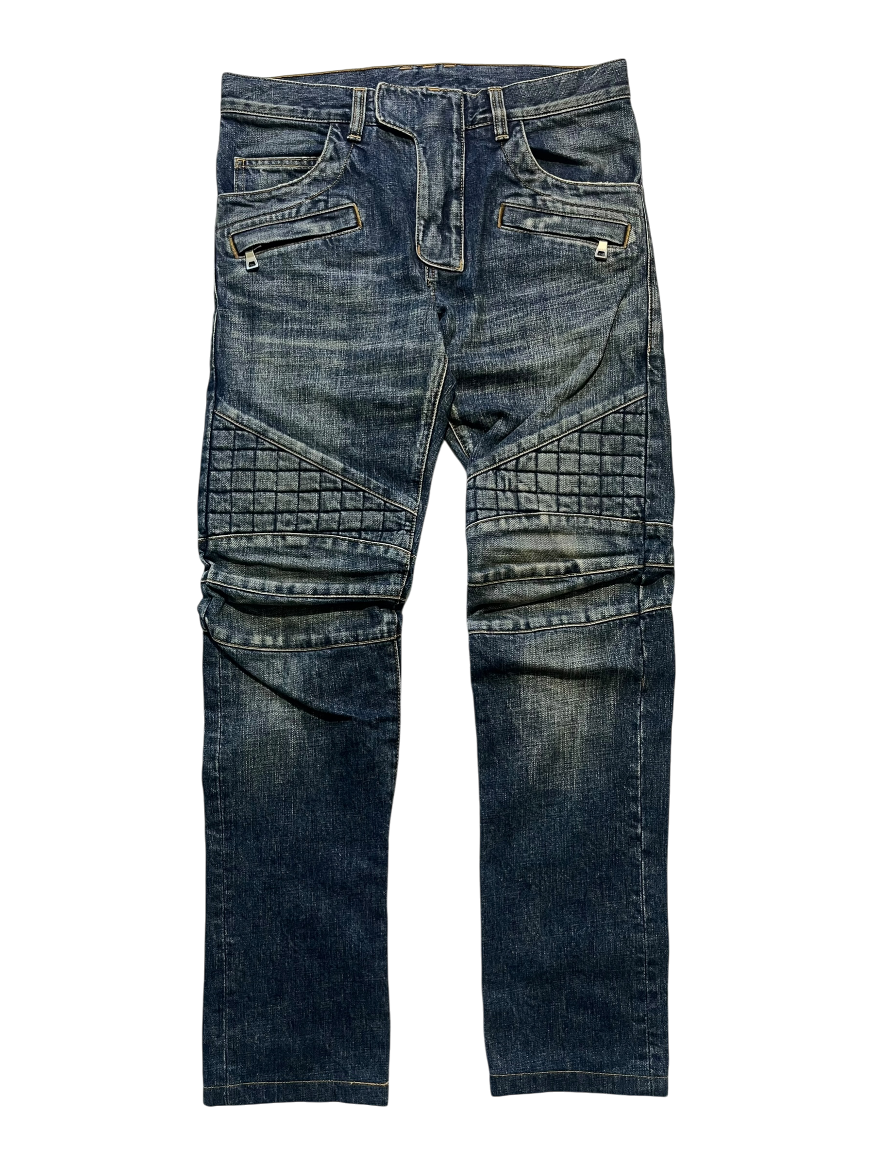 BALMAIN FW12 QUILTED SQUARE PADDED BIKER DENIM BY OLIVIER ROUSTEING