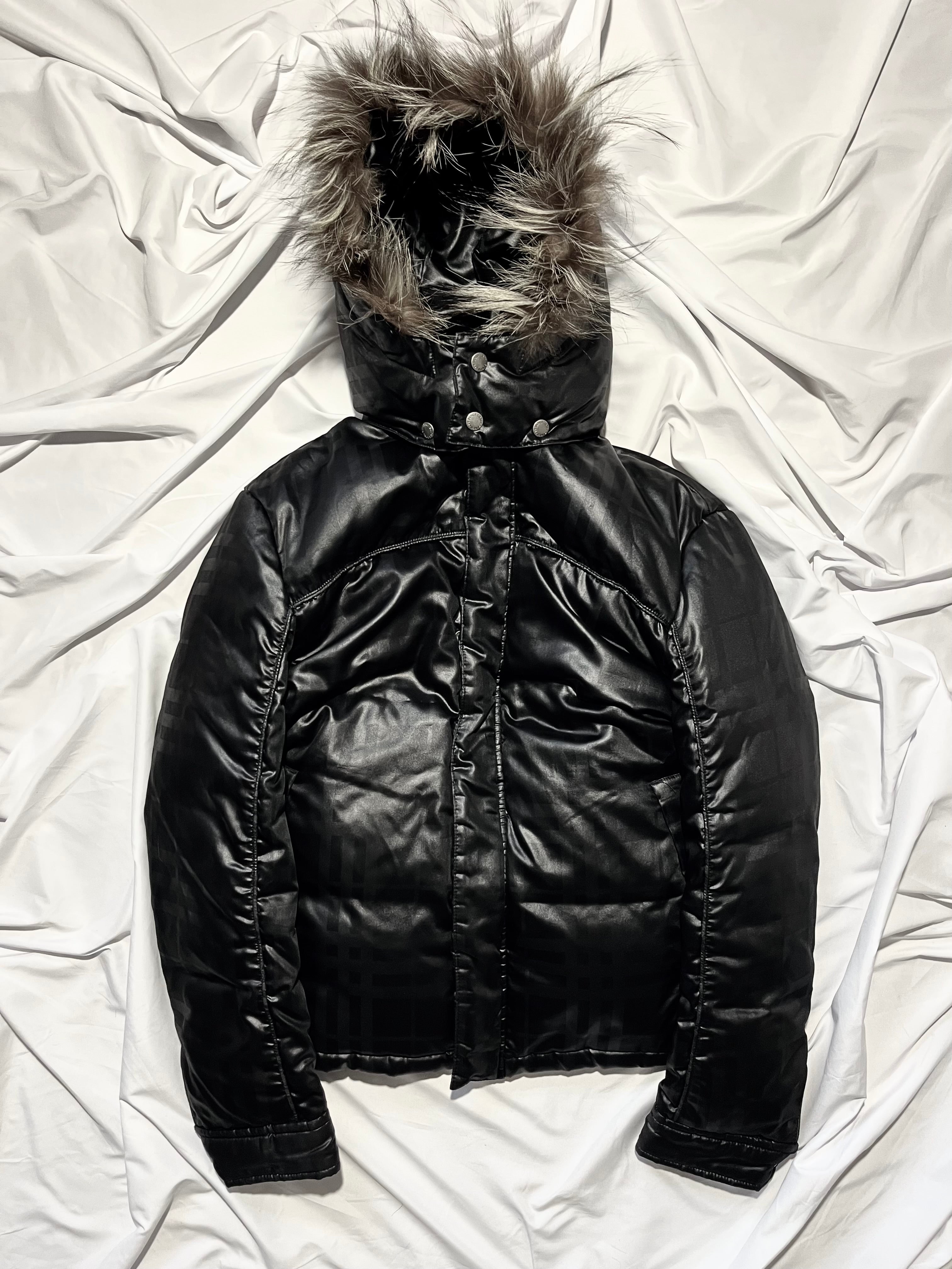 BURBERRY BLACK LABEL 2009 REAL FUR NOVA CHECK PUFFER DOWN JACKET