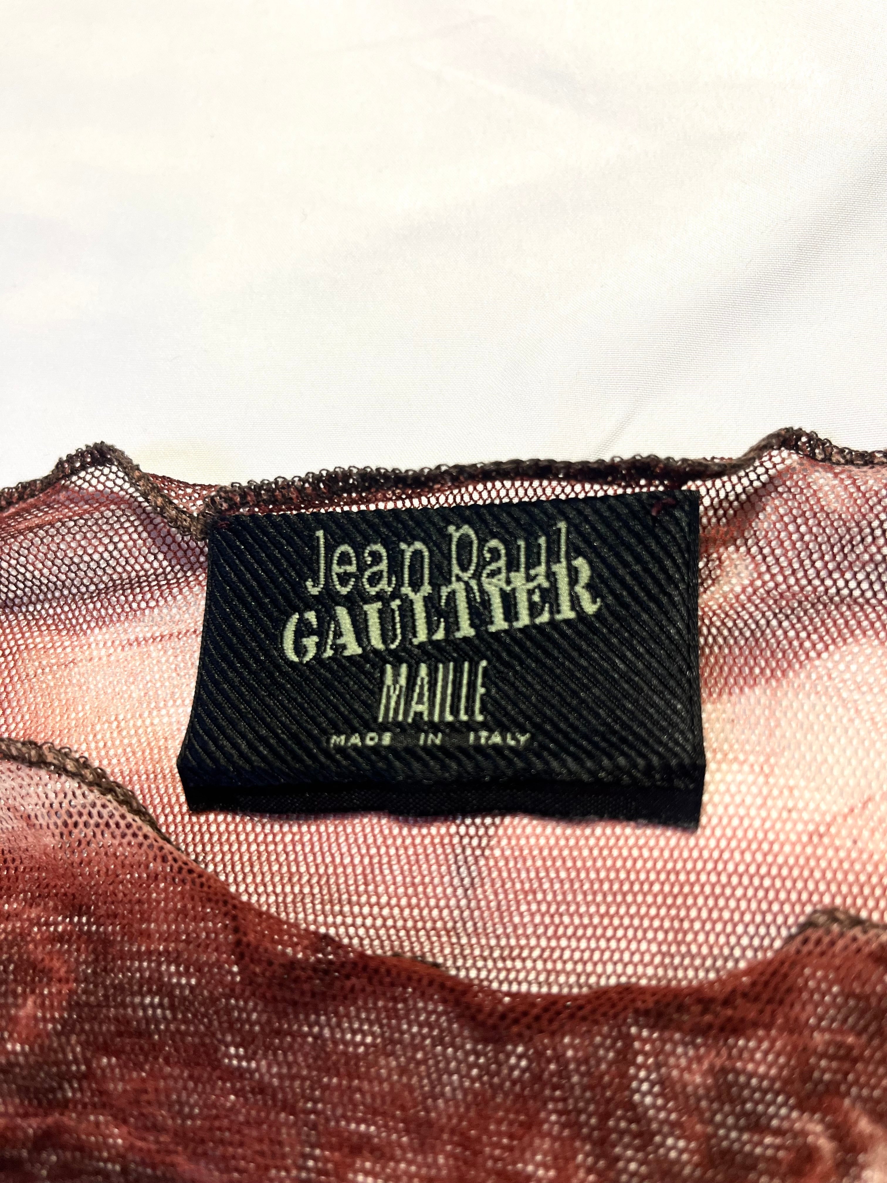 JEAN PAUL GAULTIER 'ETE 1998' FALL VILLAGE PAINTING DARK RED VINTAGE MESH TOP