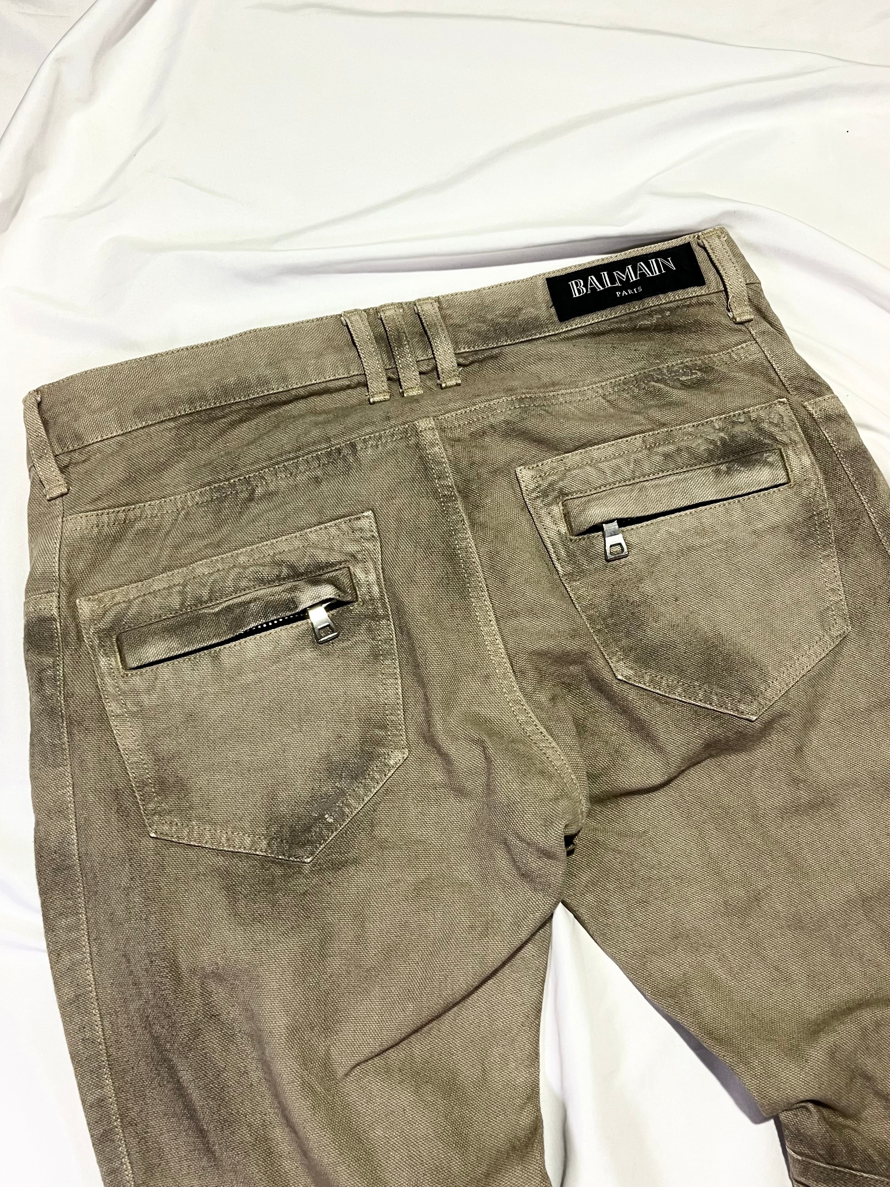 BALMAIN SS13 KHAKI BIKER DENIM BY OLIVIER ROUSTEING IN W30