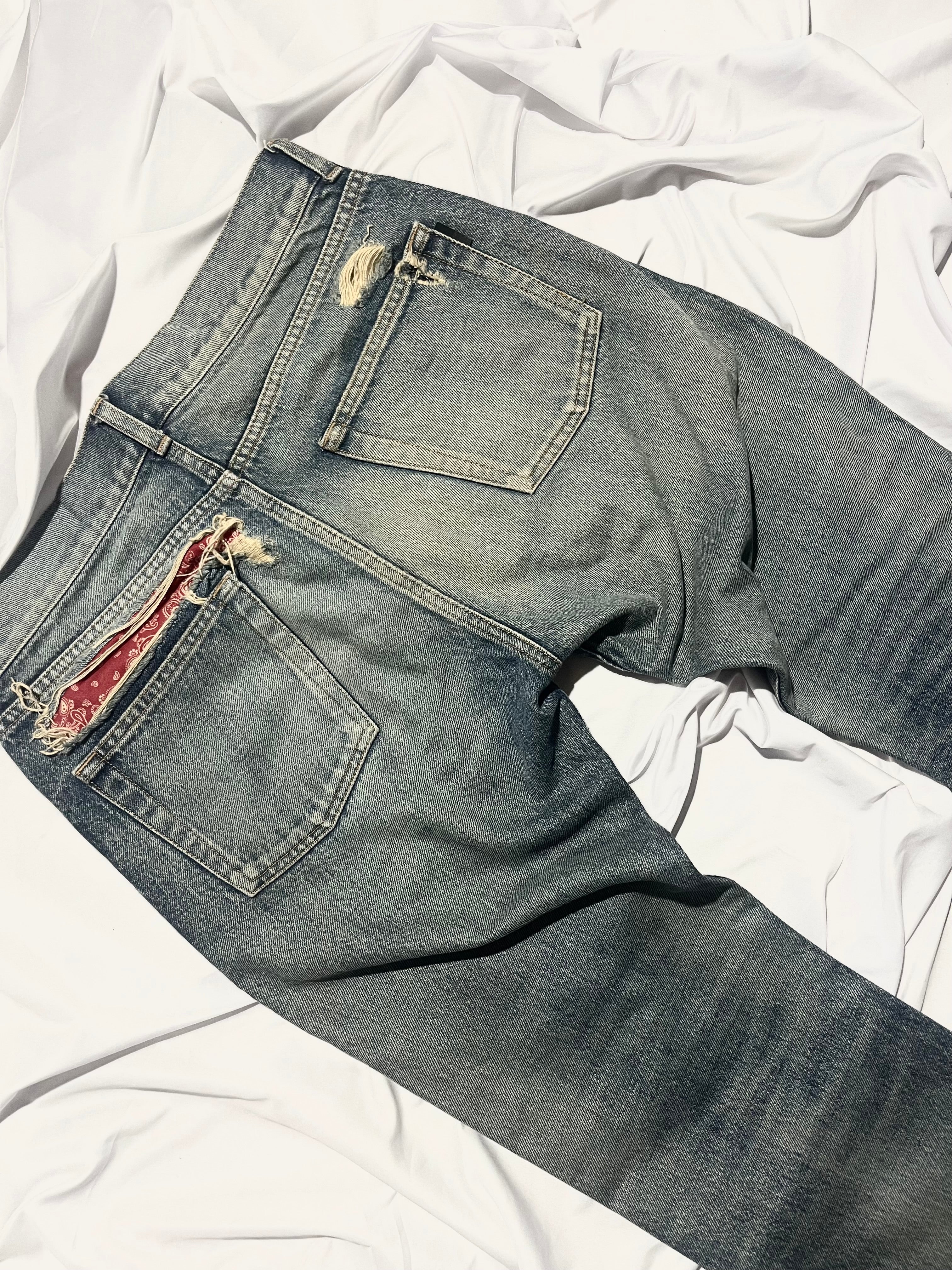 SAINT LAURENT FW19 D18 PAISLEY BANDANA DENIM BY ANTHONY VACCARELLO IN W30