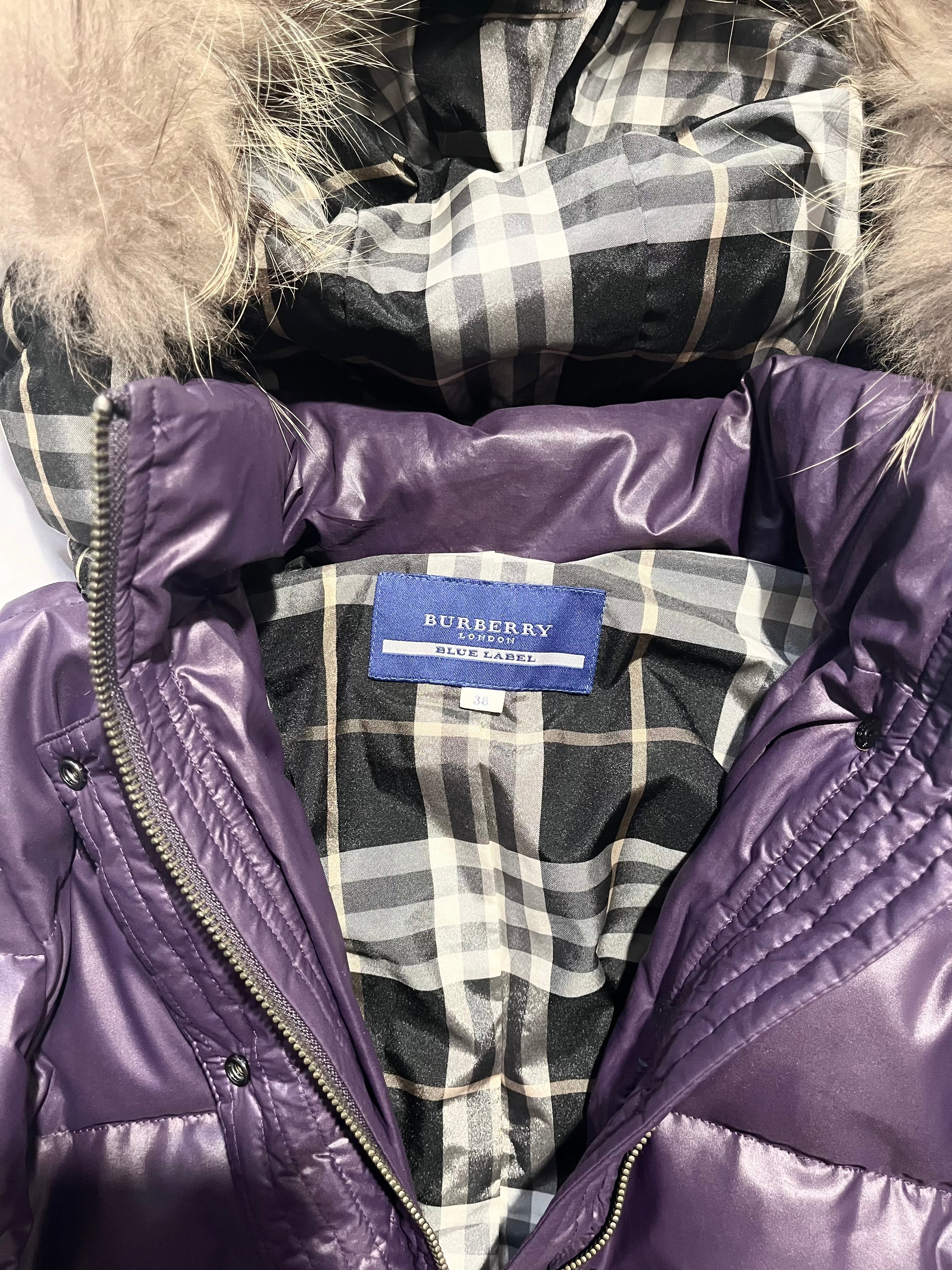 BURBERRY BLUE LABEL 2009 REAL FUR NOVA CHECK PUFFER DOWN JACKET