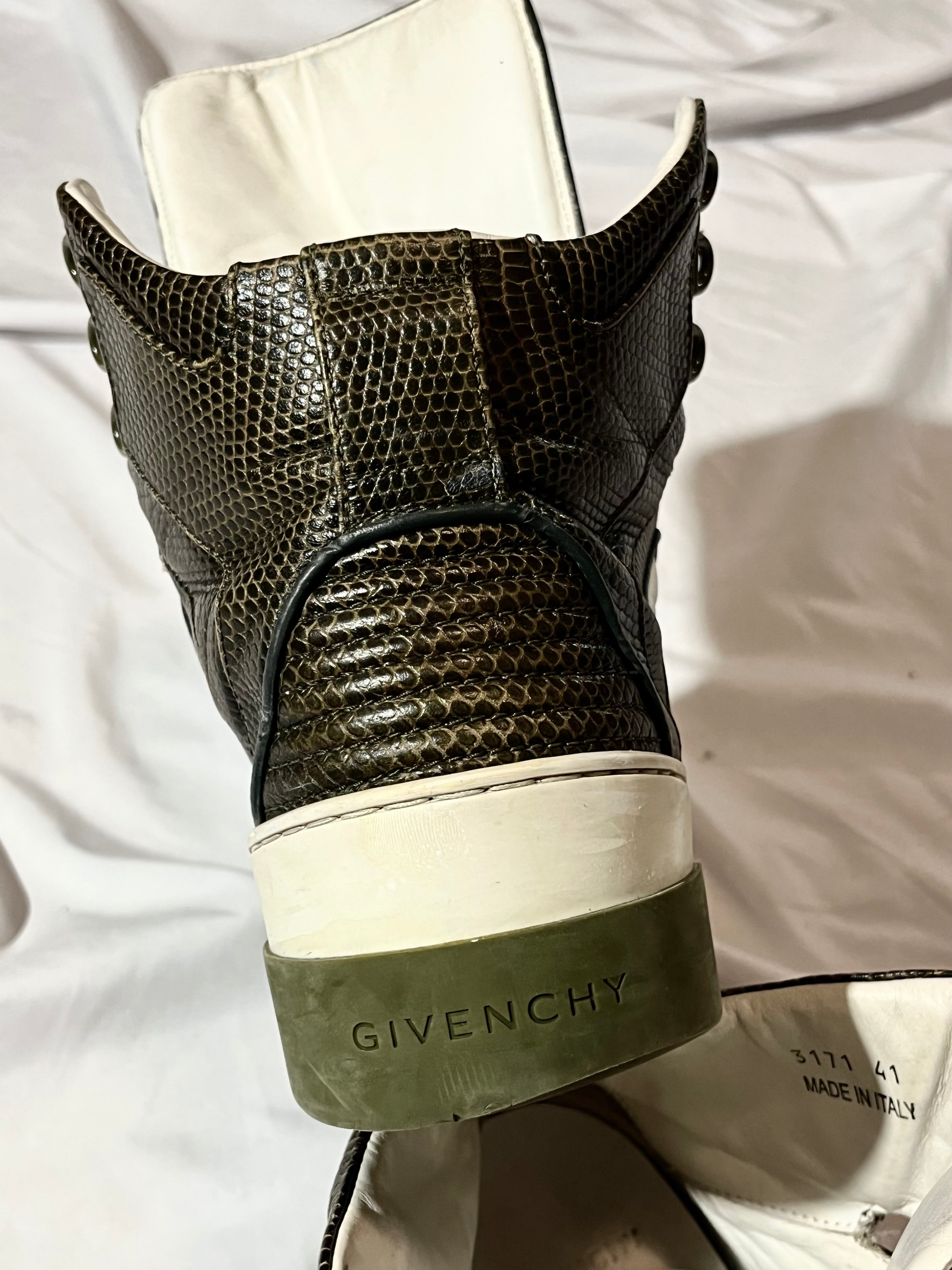 GIVENCHY TYSON DARK GREEN LIZARD SKIN HI-TOP SNEAKERS IN 41