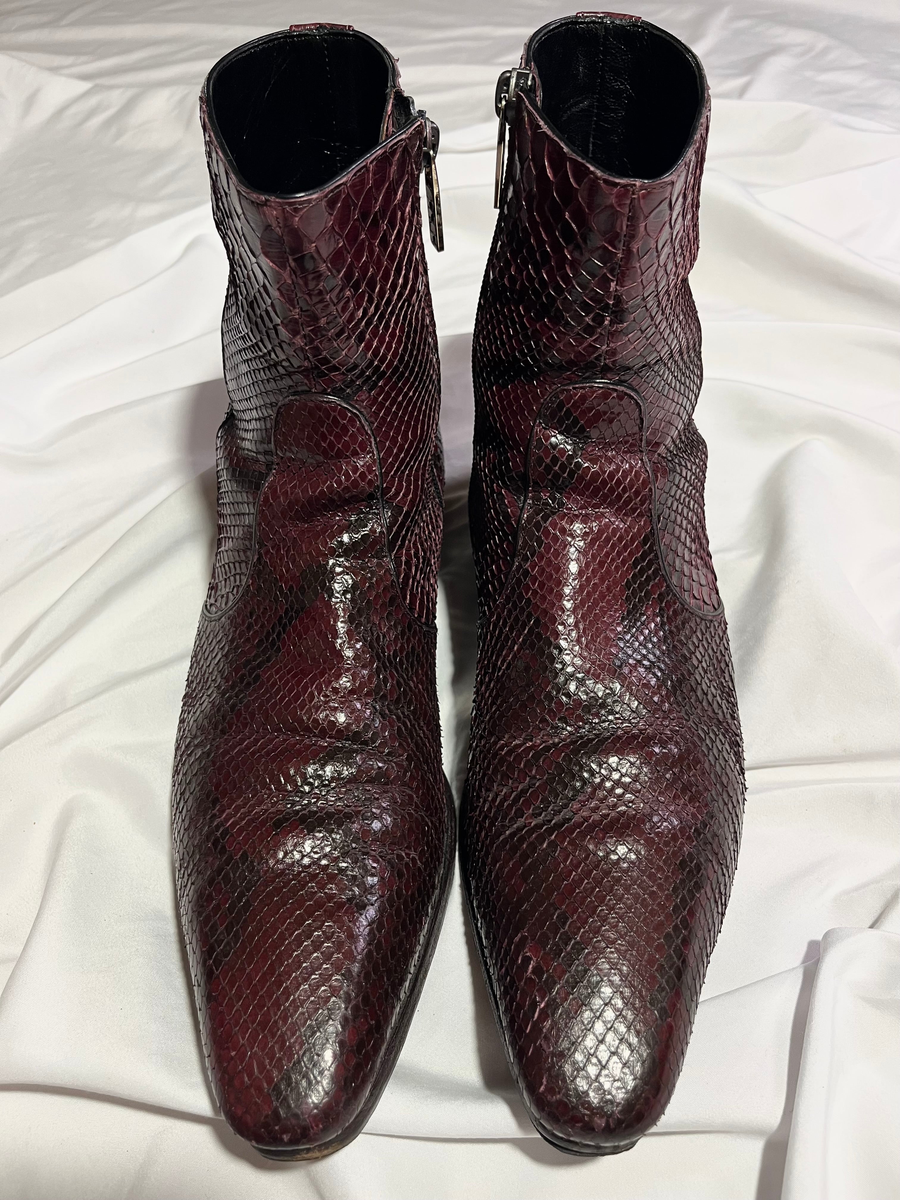 GUCCI PYTHON BURGUNDY LEATHER VINTAGE CHELSEA BOOTS