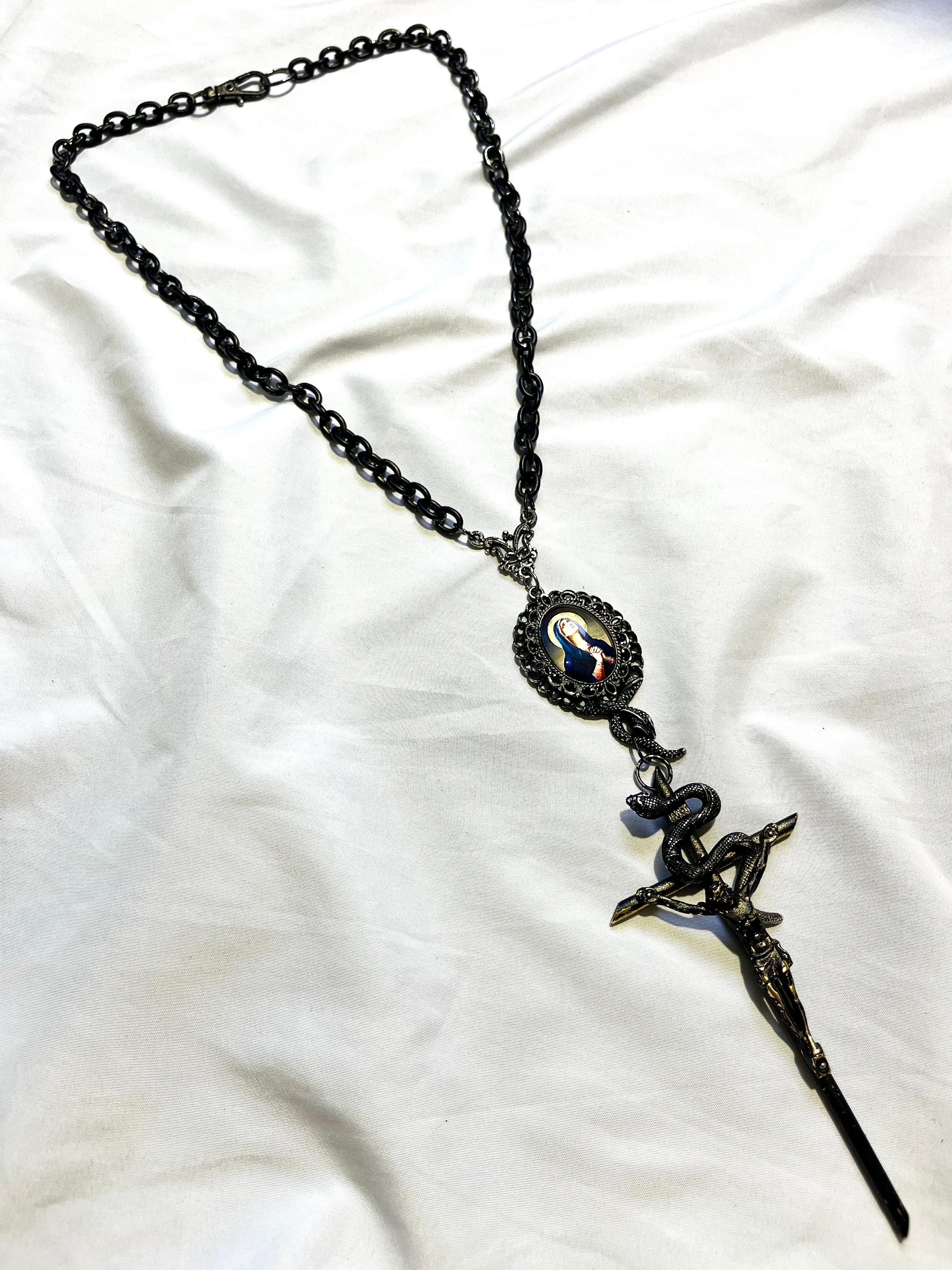 JEAN PAUL GAULTIER 1999 1/1 JESUS CROSS MOTHER MARY SNAKE NECKLACE