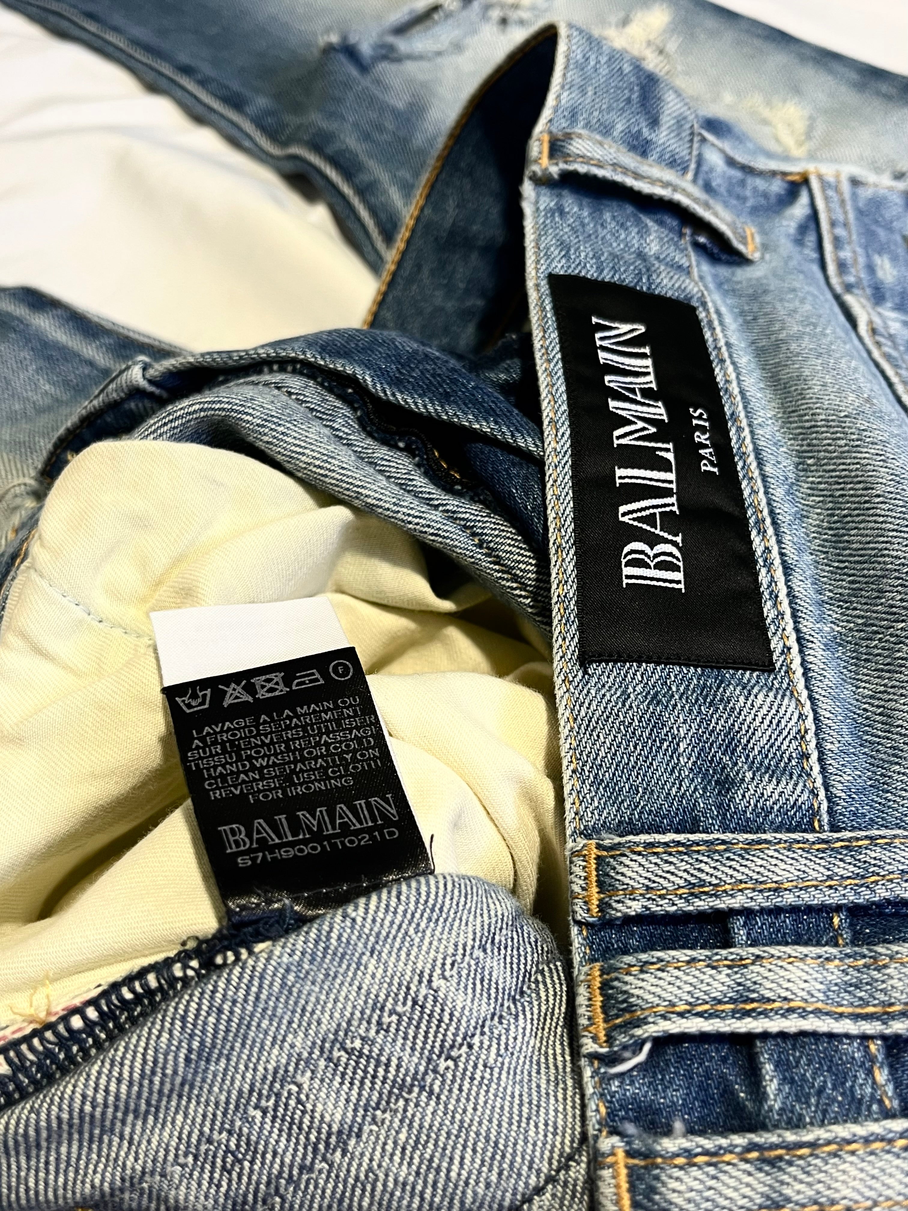 BALMAIN DESTROYED CRASH BIKER DENIM BY OLIVIER ROUSTEING