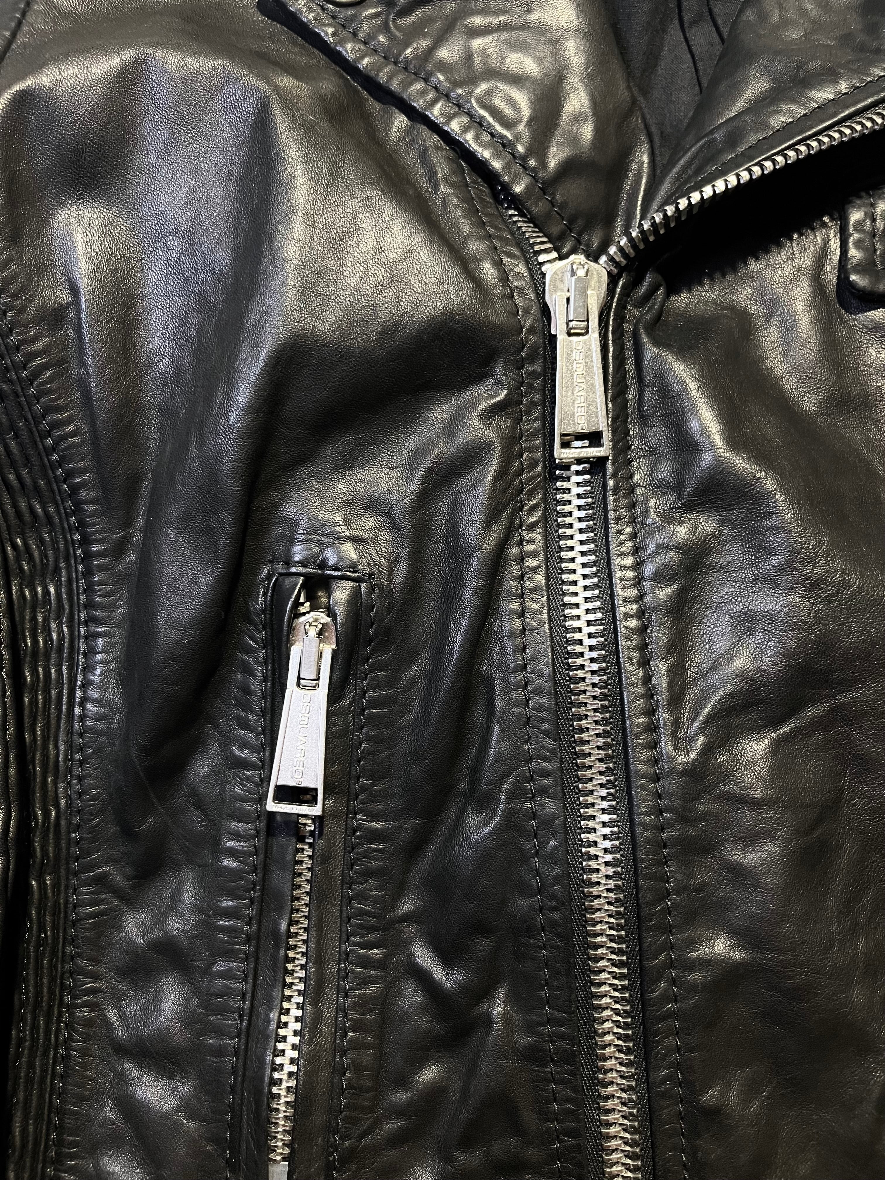DSQUARED2 STUDDED PERFECTO BIKER LEATHER JACKET IN SIZE 40