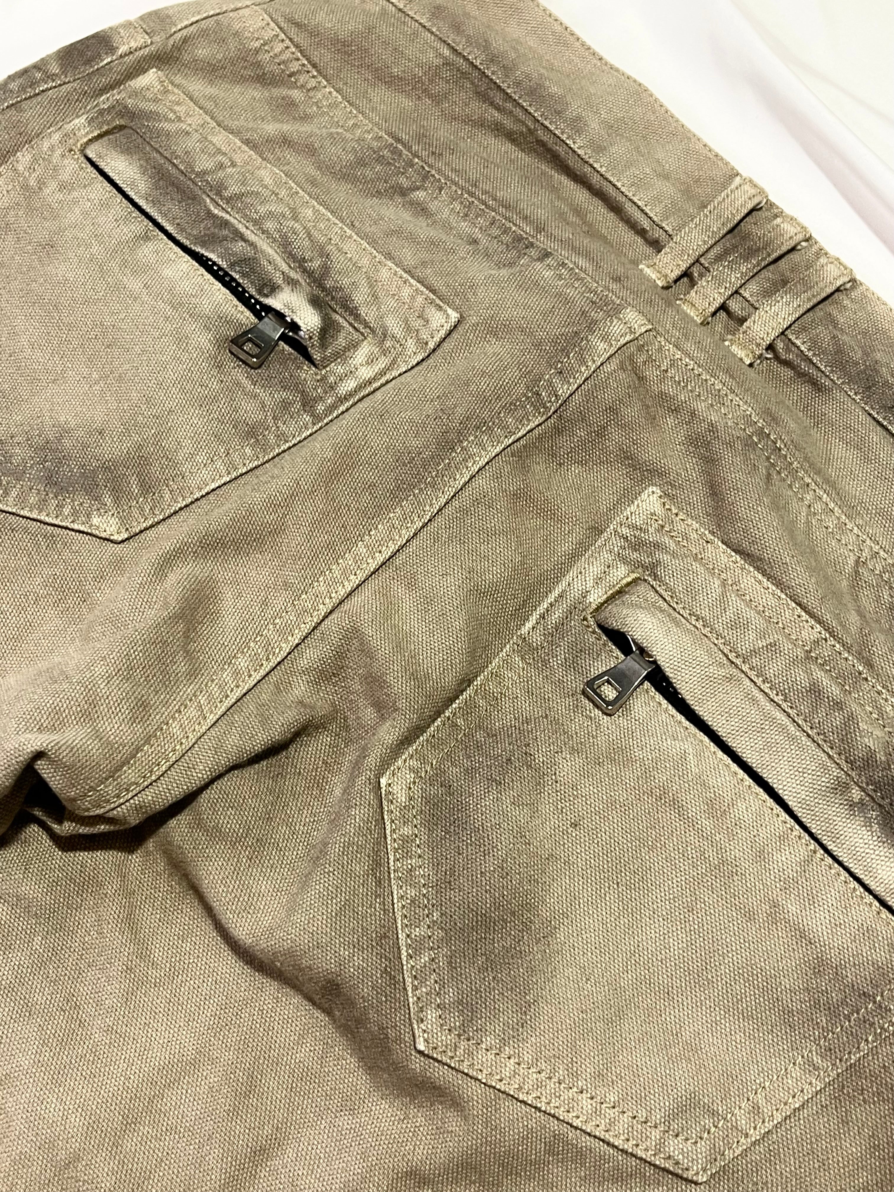 BALMAIN SS13 KHAKI BIKER DENIM BY OLIVIER ROUSTEING IN W30