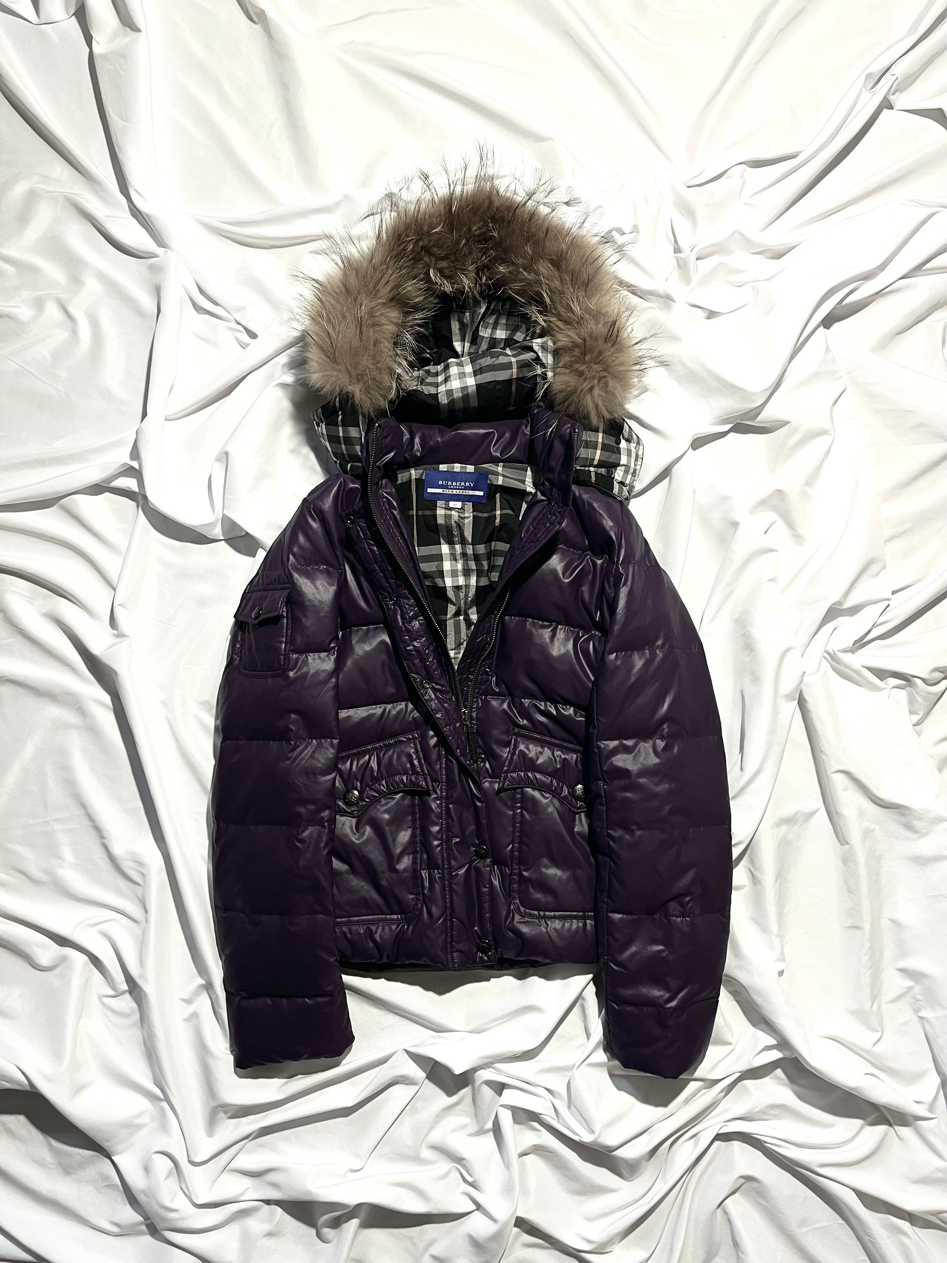 BURBERRY BLUE LABEL 2009 REAL FUR NOVA CHECK PUFFER DOWN JACKET