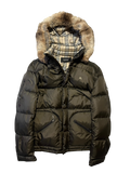 BURBERRY BLACK LABEL 2009 DARK GREEN REAL FUR OG NOVA CHECK PUFFER DOWN JACKET