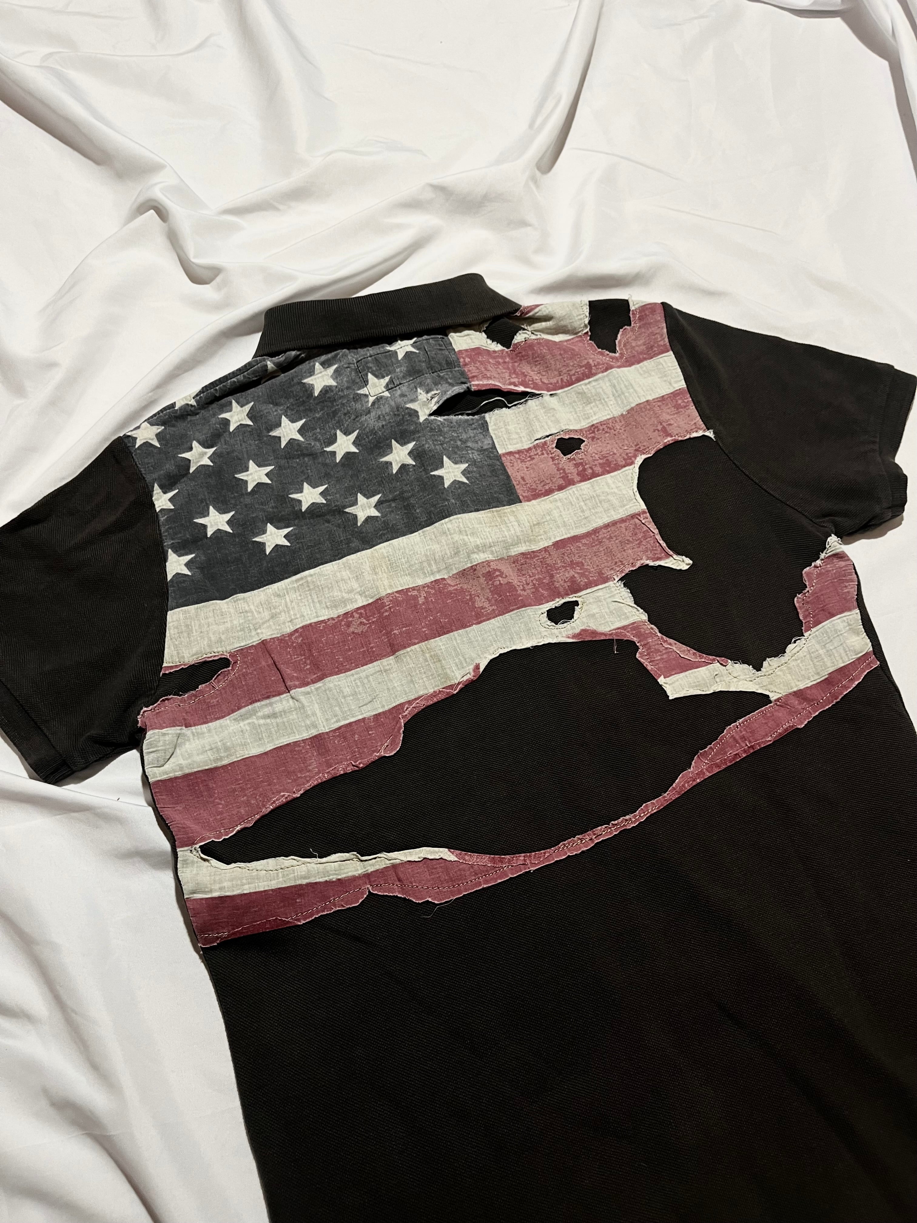 RALPH LAUREN DENIM & SUPPLY DESTROYED US FLAG POLO IN XS