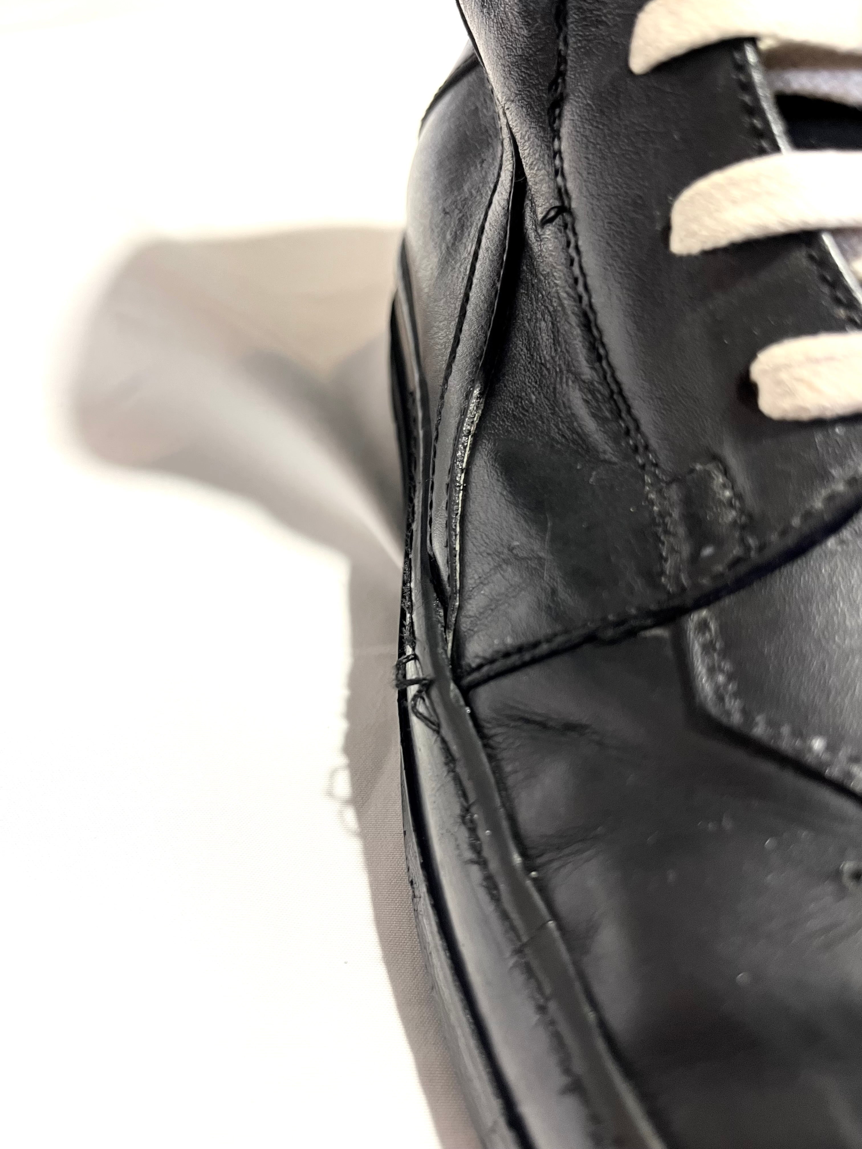 RICK OWENS TRIPLE BLACK LEATHER GEOBASKETS IN 41.5