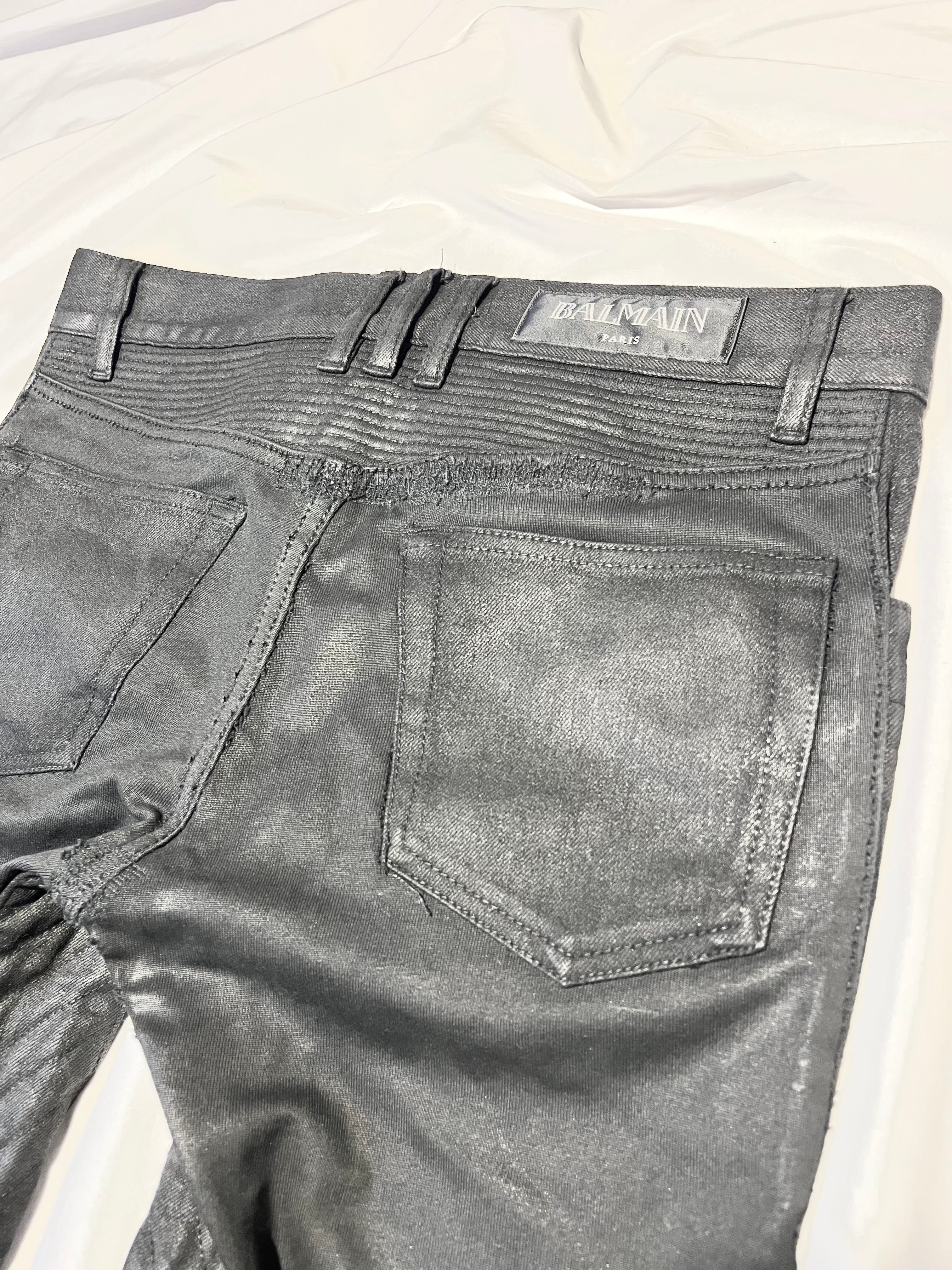 BALMAIN FW14 WAXED BIKER DENIM BY OLIVIER ROUSTEING IN W28