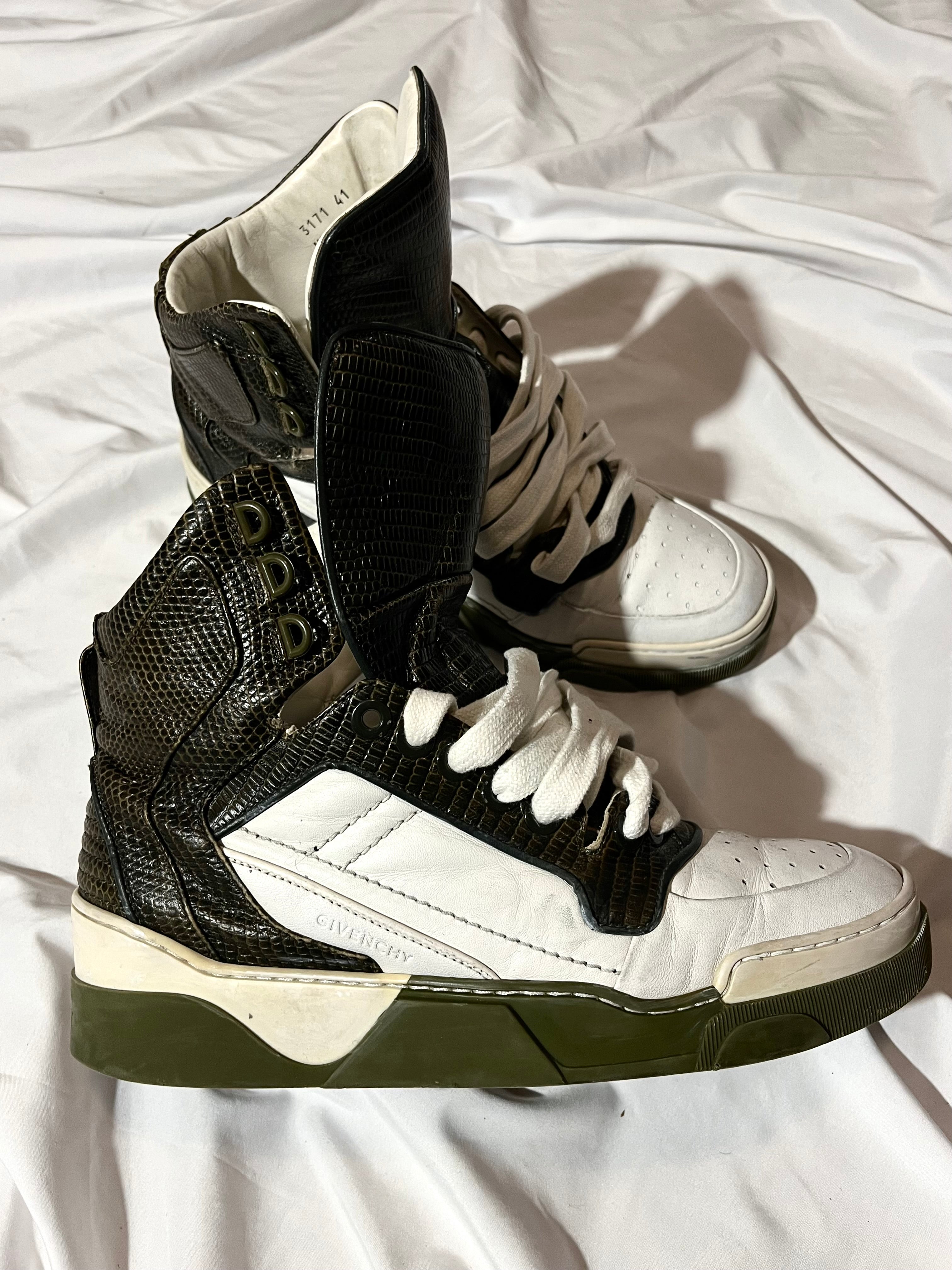 GIVENCHY TYSON DARK GREEN LIZARD SKIN HI-TOP SNEAKERS IN 41