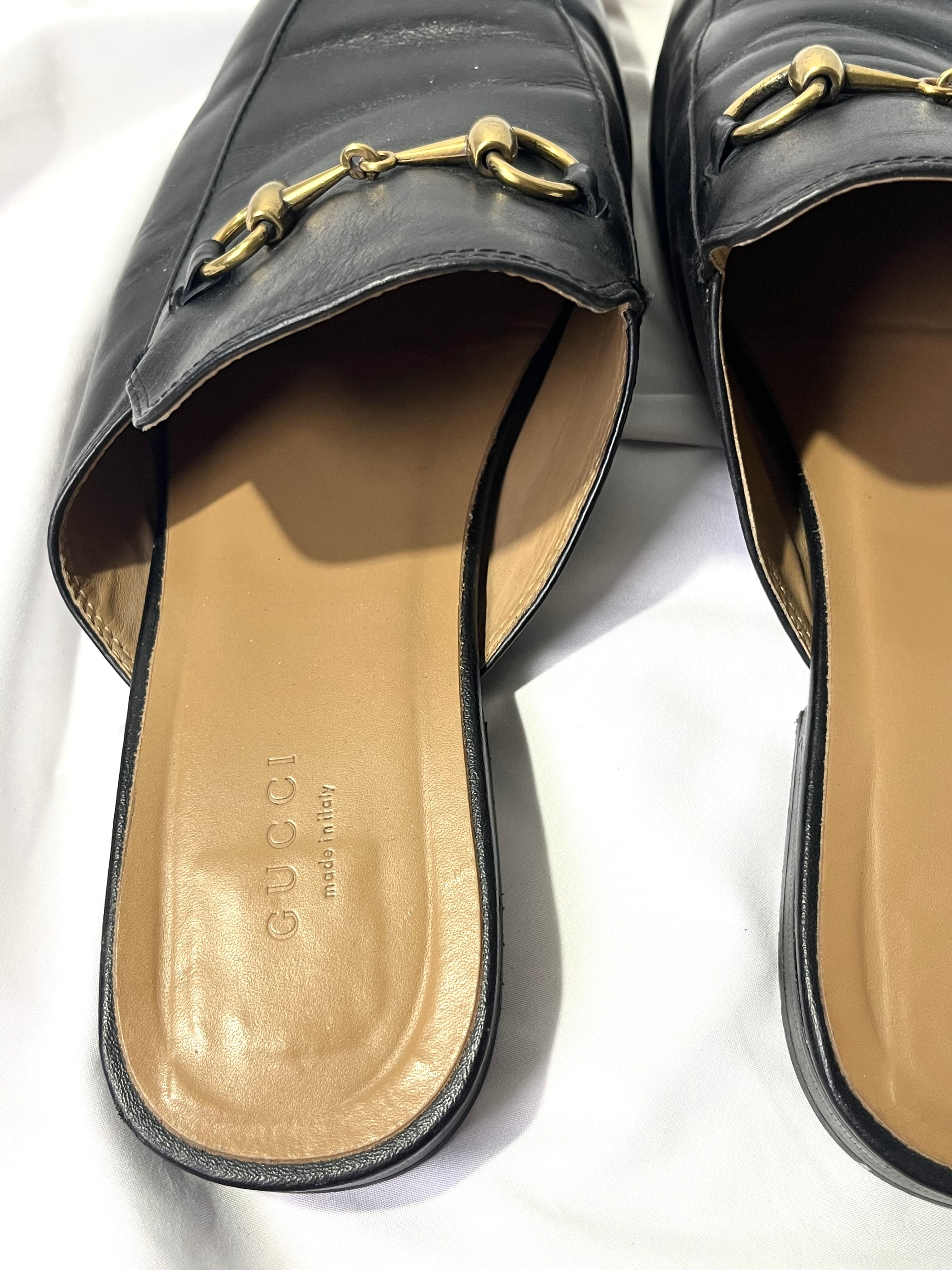 GUCCI PRINCETOWN HORSEBIT LEATHER SLIPPERS IN 45