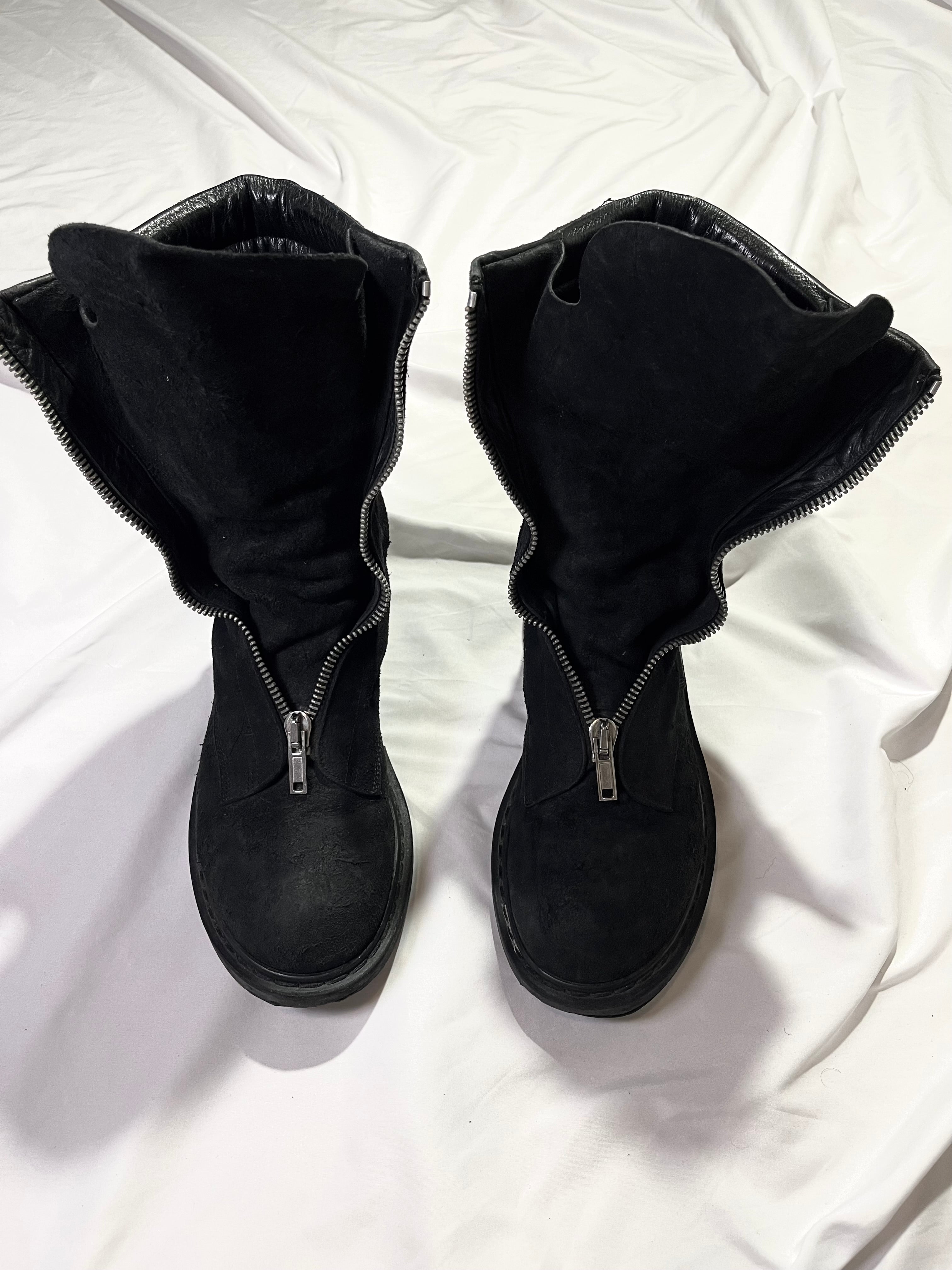 RICK OWENS FW11 'LIMO' MOHAWK FRONT ZIPPER BLISTERED LEATHER BOOTS