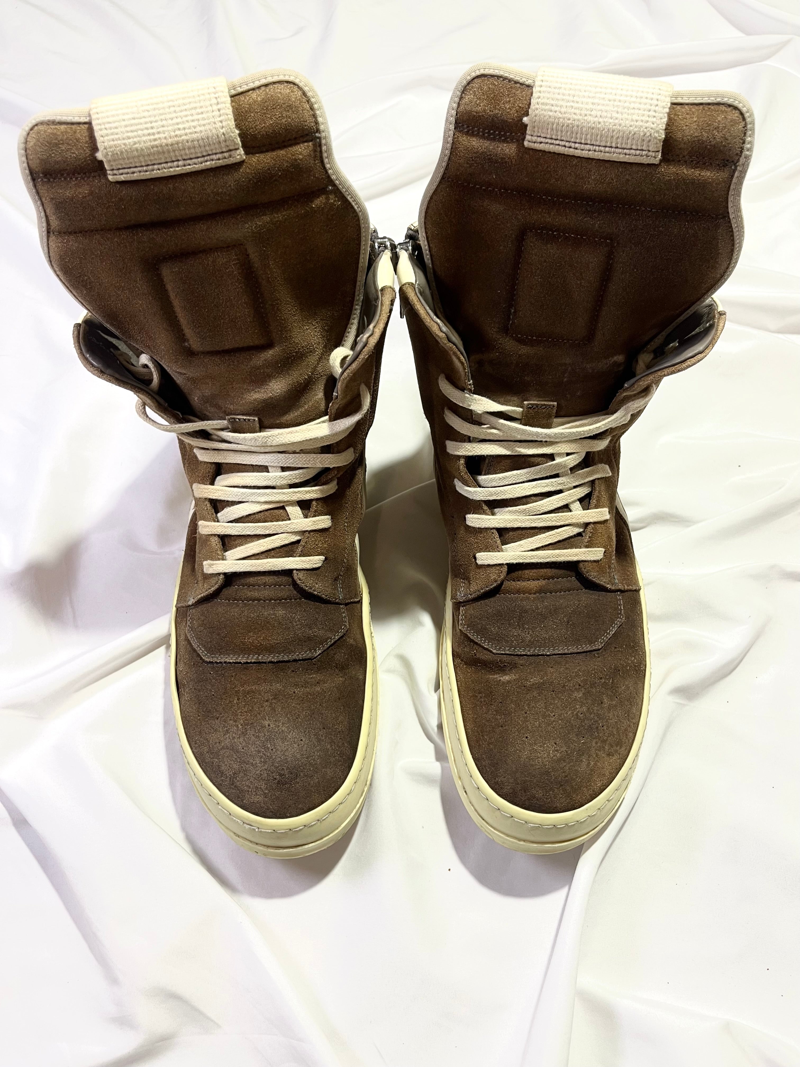 RICK OWENS BROWN/MILK SUEDE LEATHER GEOBASKETS