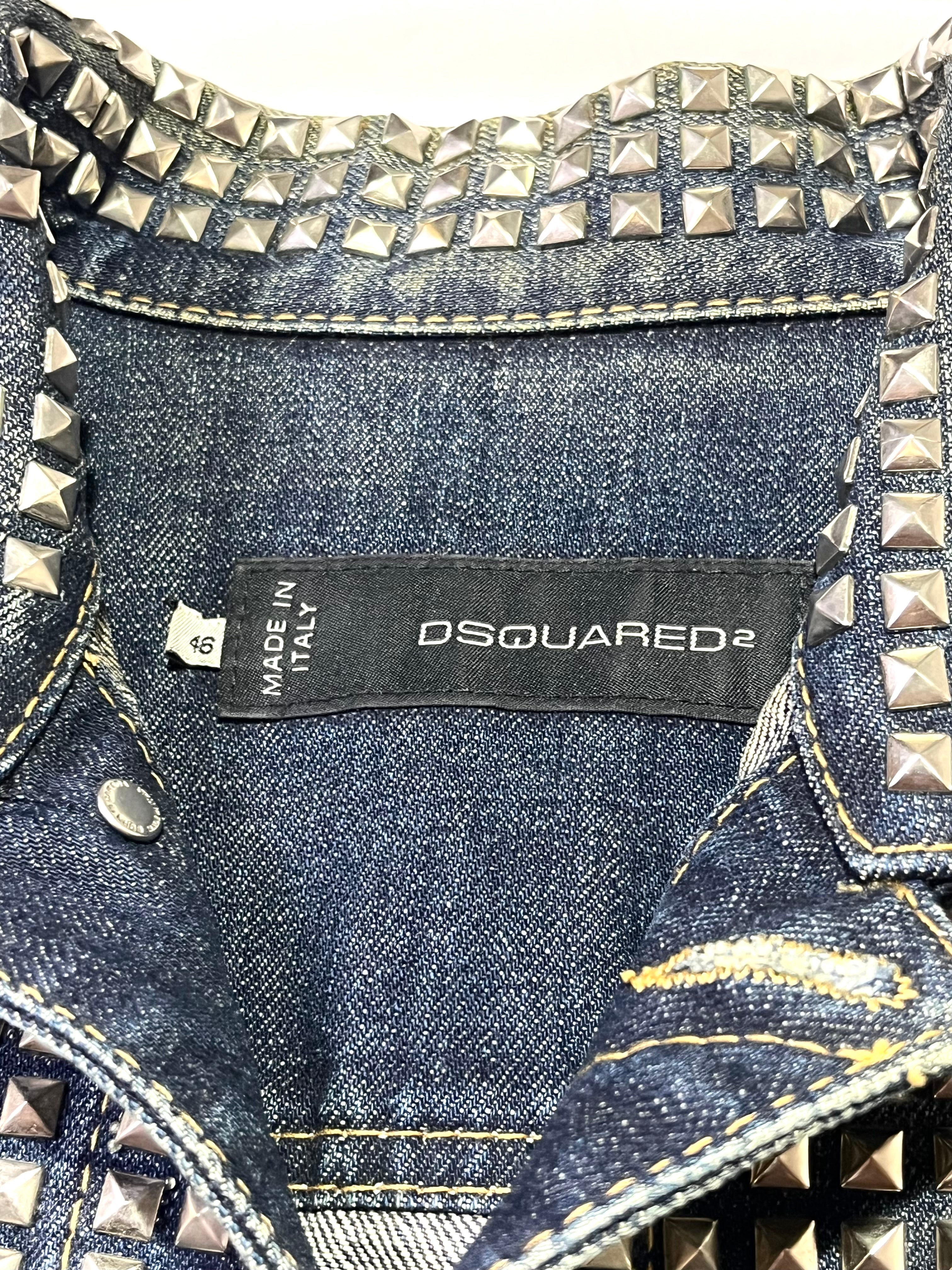 DSQUARED2 STUDDED DENIM TRUCKER JACKET IN SIZE 46