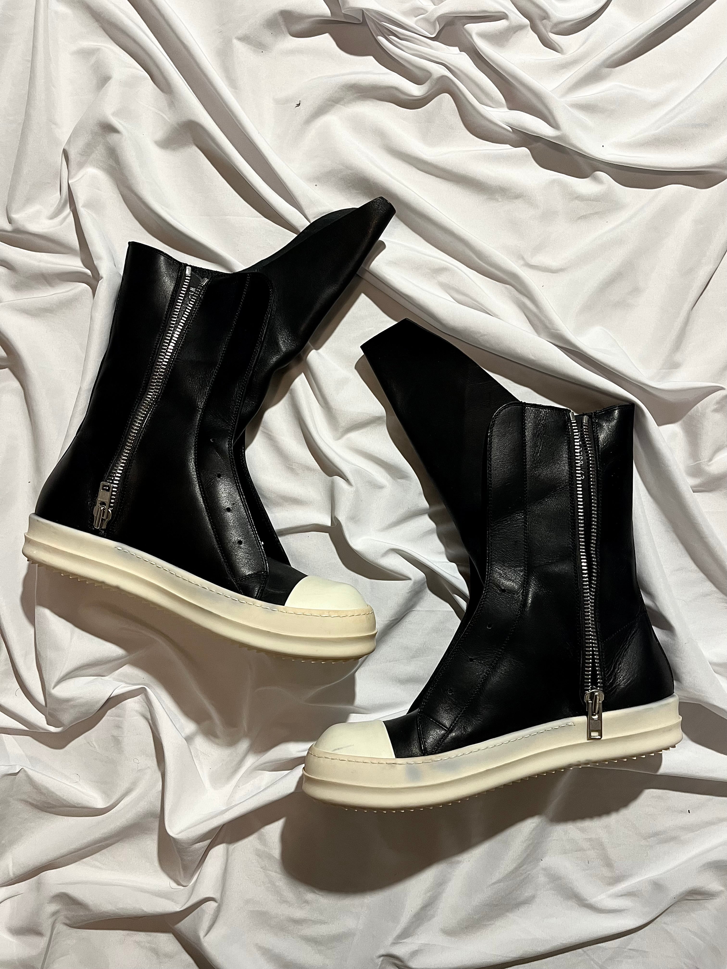 RICK OWENS SS15 'FAUN' BLACK/MILK OG LEATHER LACELESS /MOUNTAIN RAMONES
