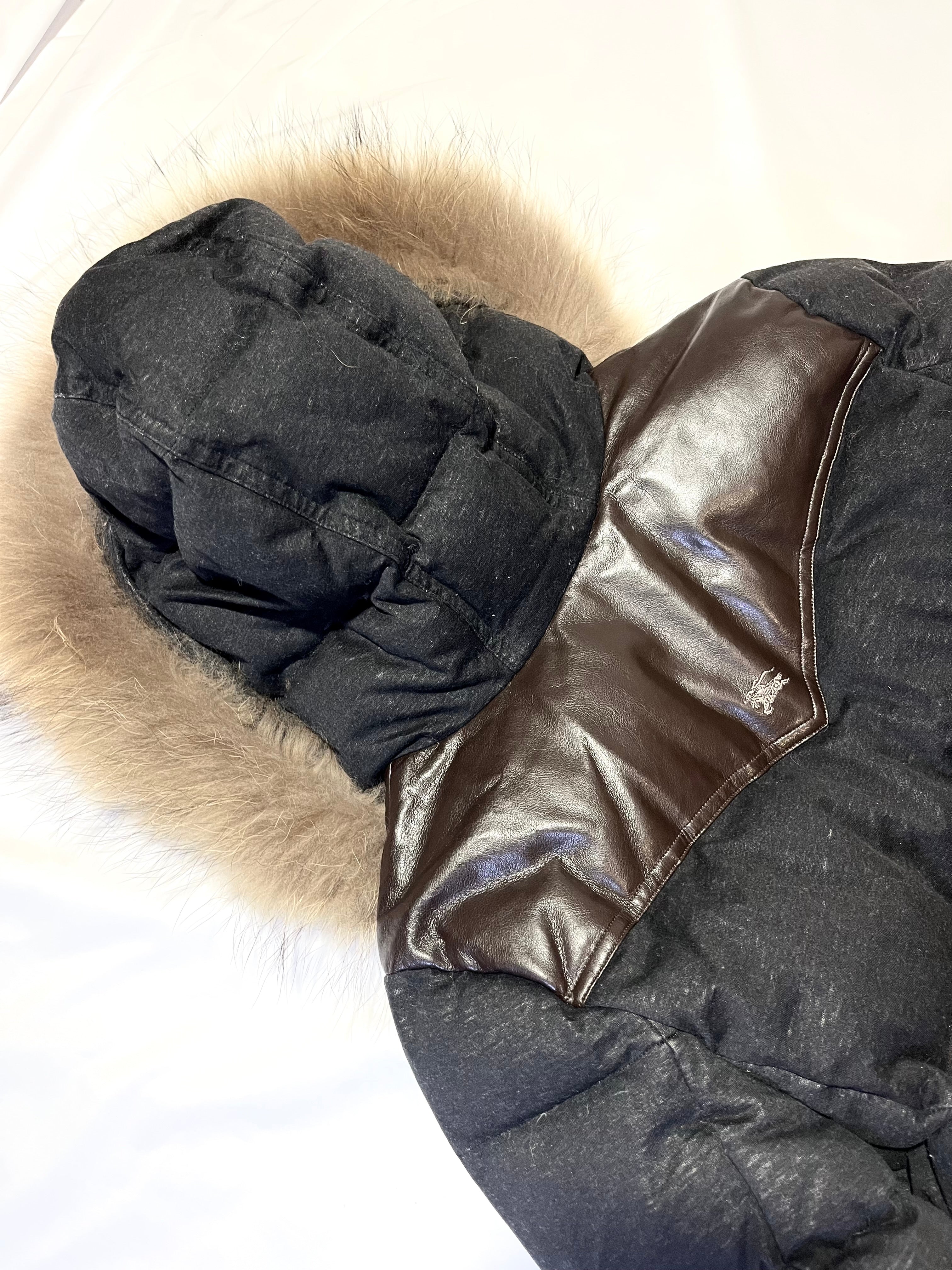 BURBERRY BLUE LABEL 2009 REAL FUR LEATHER DETAILS PUFFER DOWN JACKET