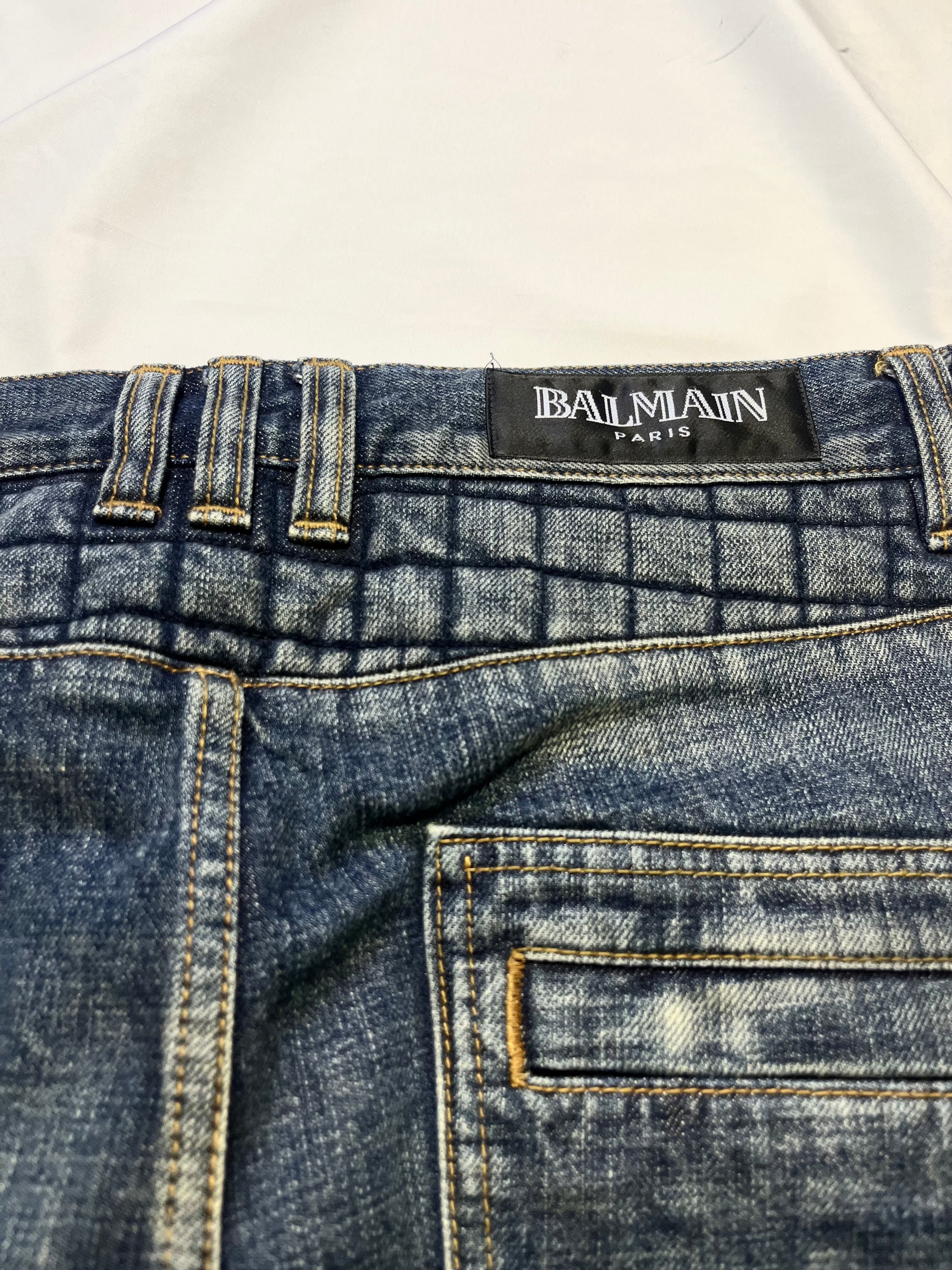 BALMAIN FW12 QUILTED SQUARE PADDED BIKER DENIM BY OLIVIER ROUSTEING
