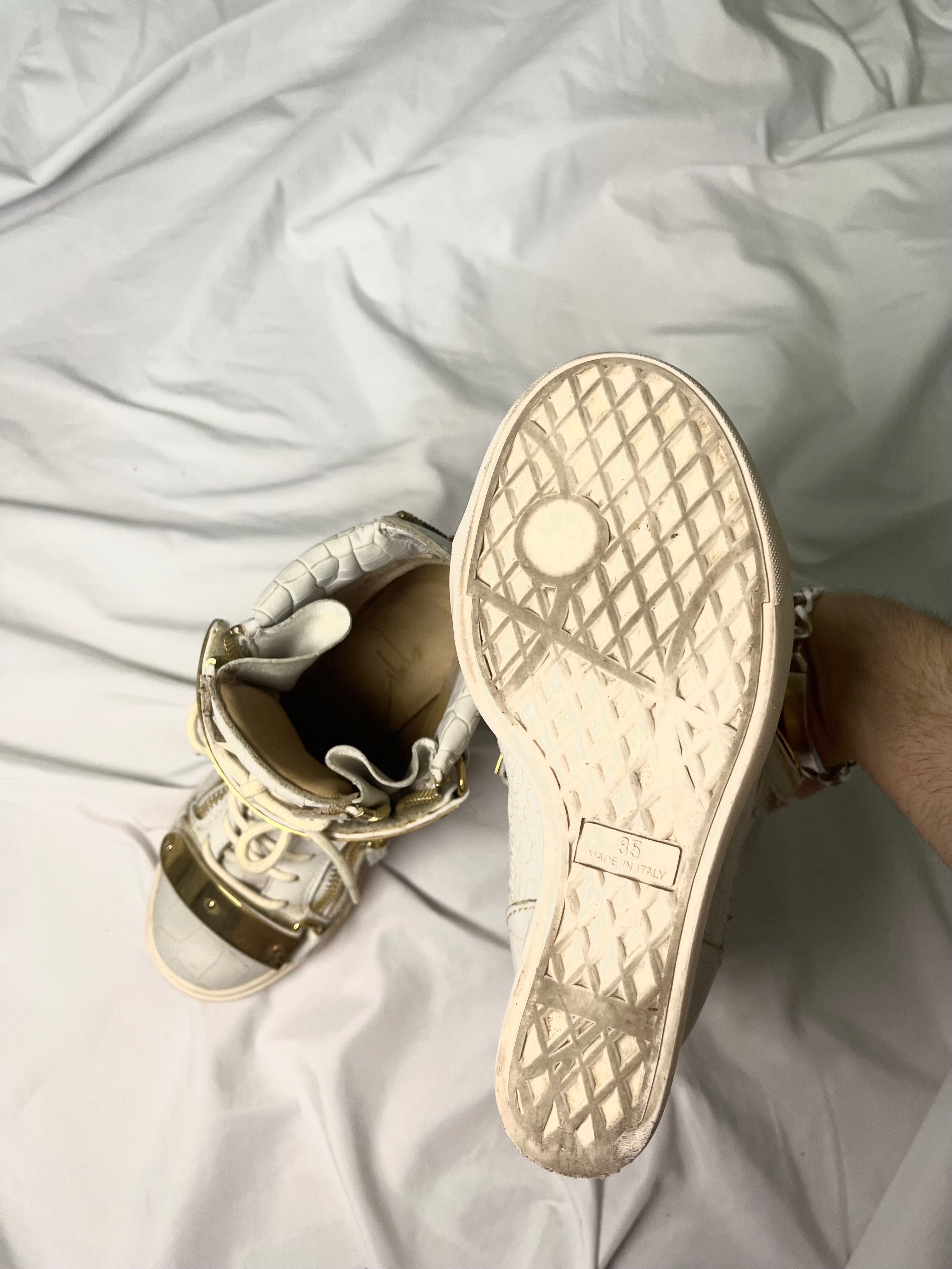 GIUSEPPE ZANOTTI “COBY” WEDGE SNEAKERS WHITE/GOLD SNAKESKIN