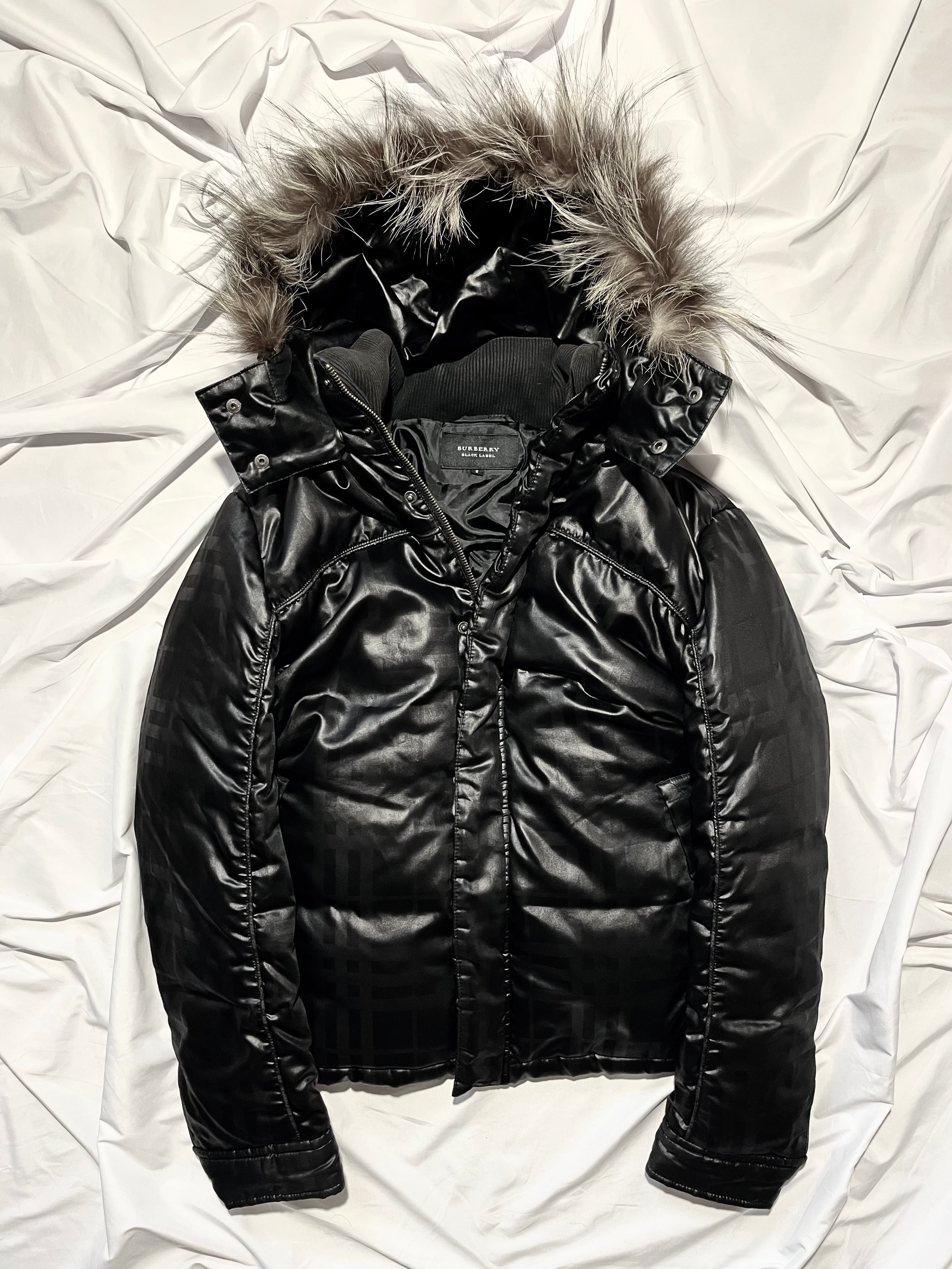 BURBERRY BLACK LABEL 2009 REAL FUR NOVA CHECK PUFFER DOWN JACKET