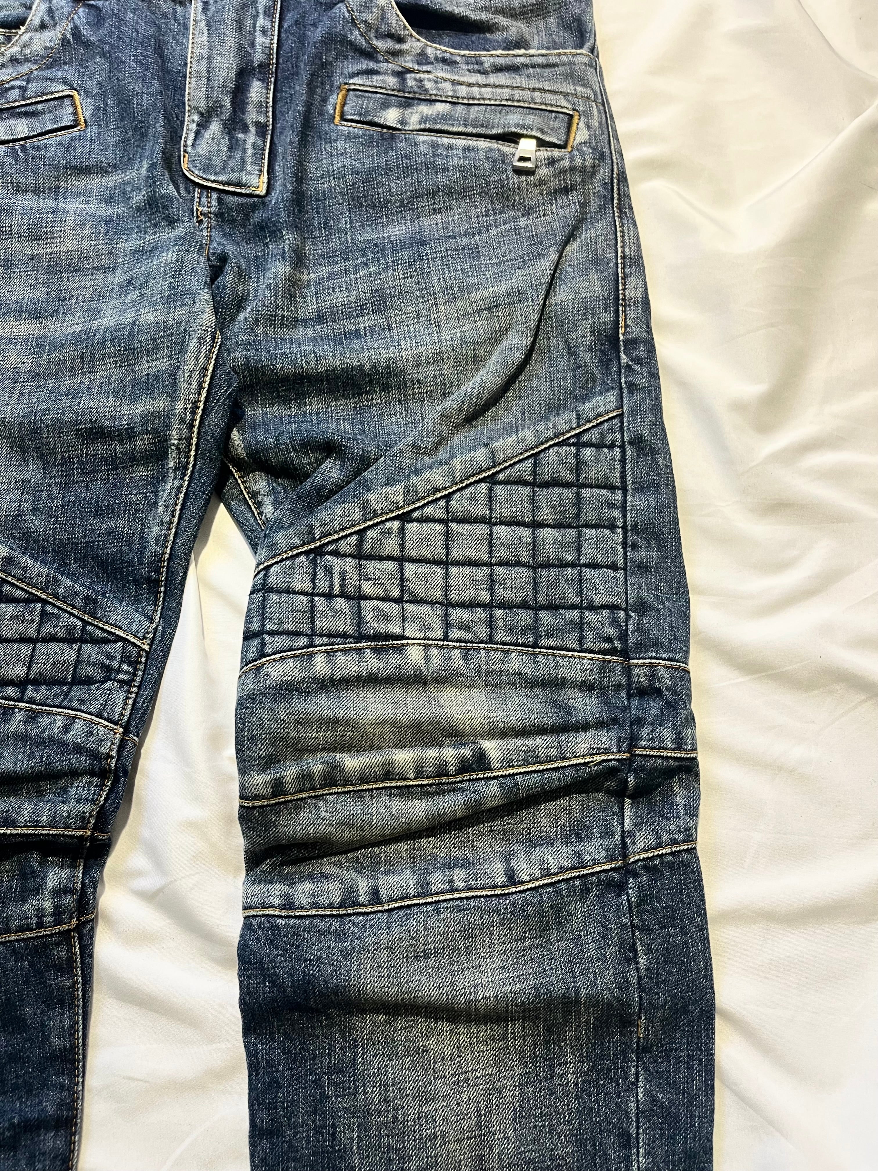 BALMAIN FW12 QUILTED SQUARE PADDED BIKER DENIM BY OLIVIER ROUSTEING