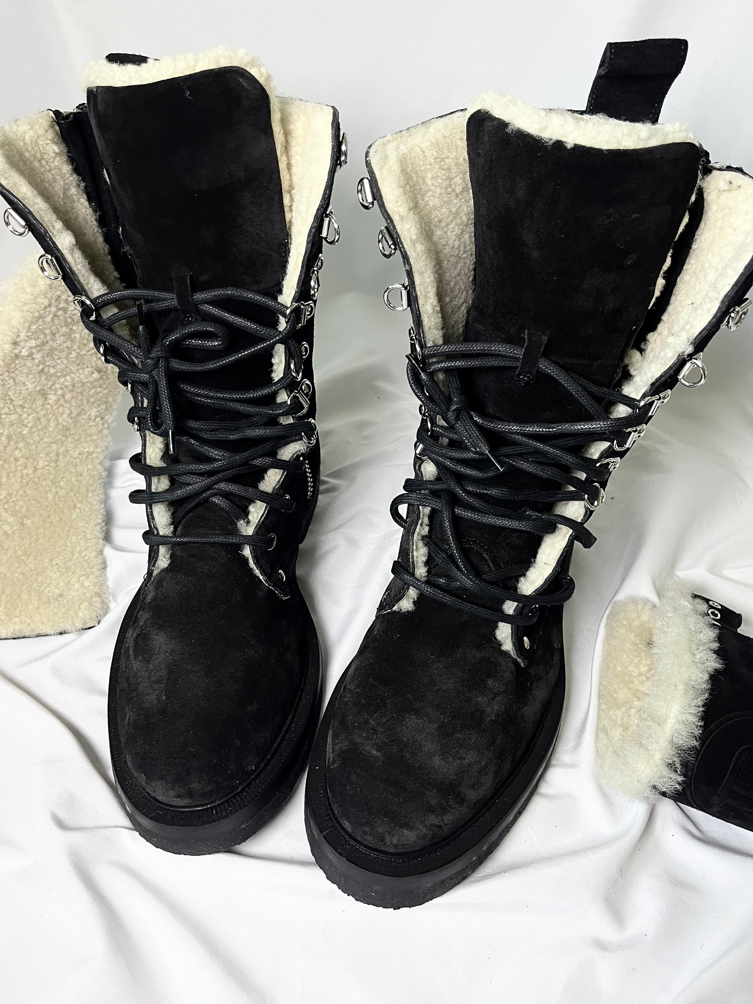 BALMAIN BLACK SUEDE SHEARLING LINED RANGER BOOTS IN 43