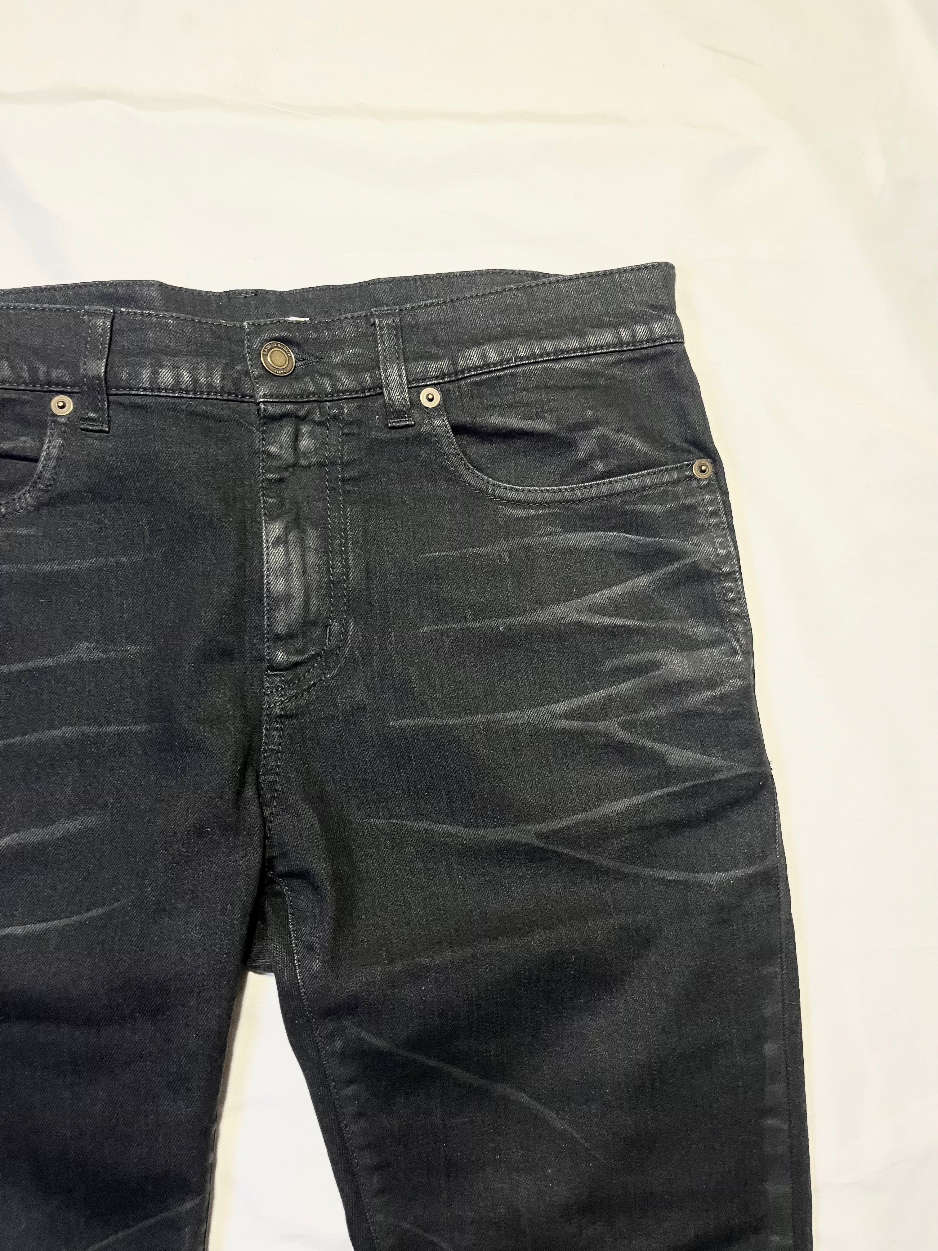 SAINT LAURENT D21 WHISKERED WAX DENIM BY HEDI SLIMANE IN W32