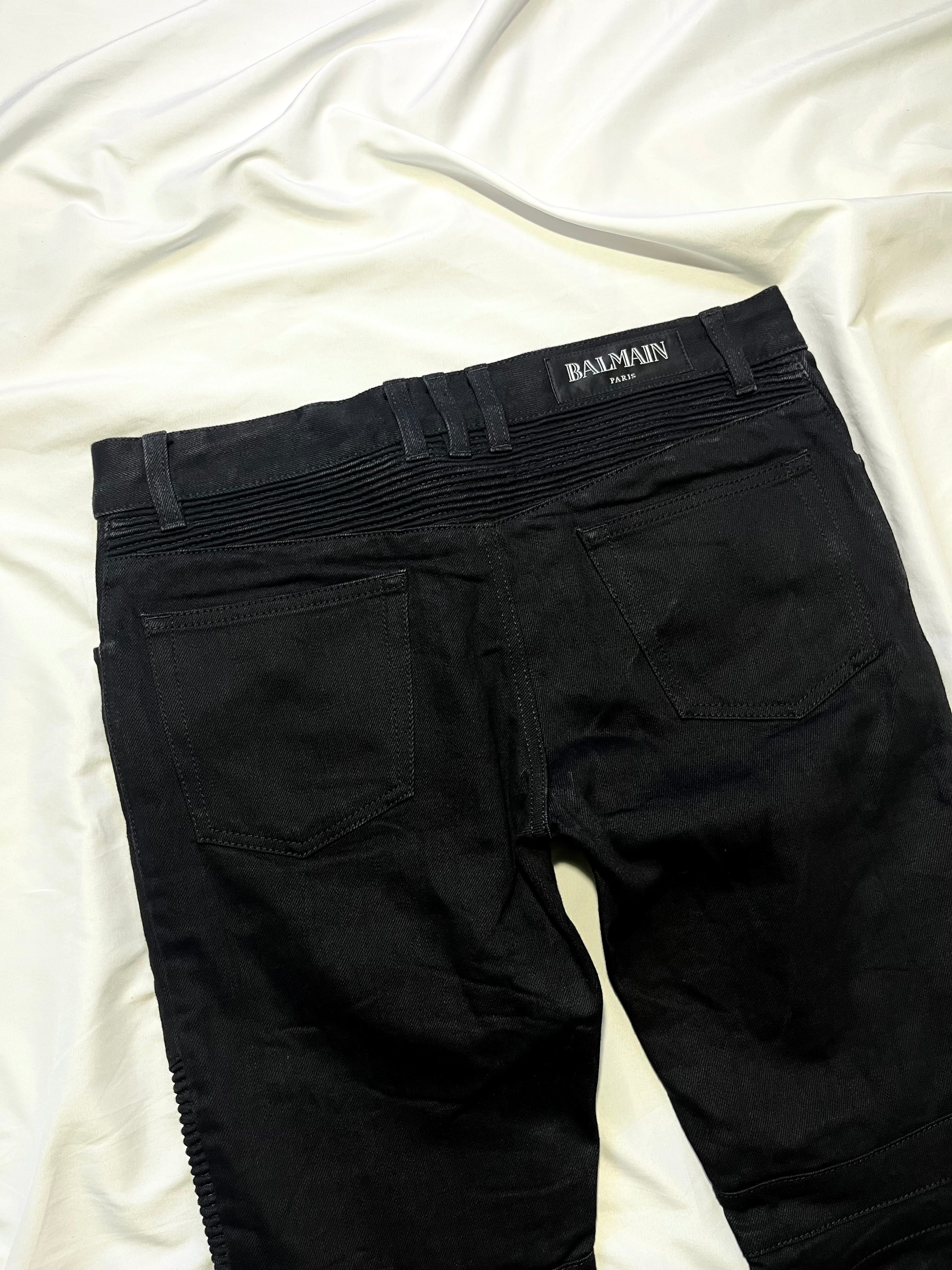 BALMAIN JET BLACK BIKER DENIM BY OLIVIER ROUSTEING