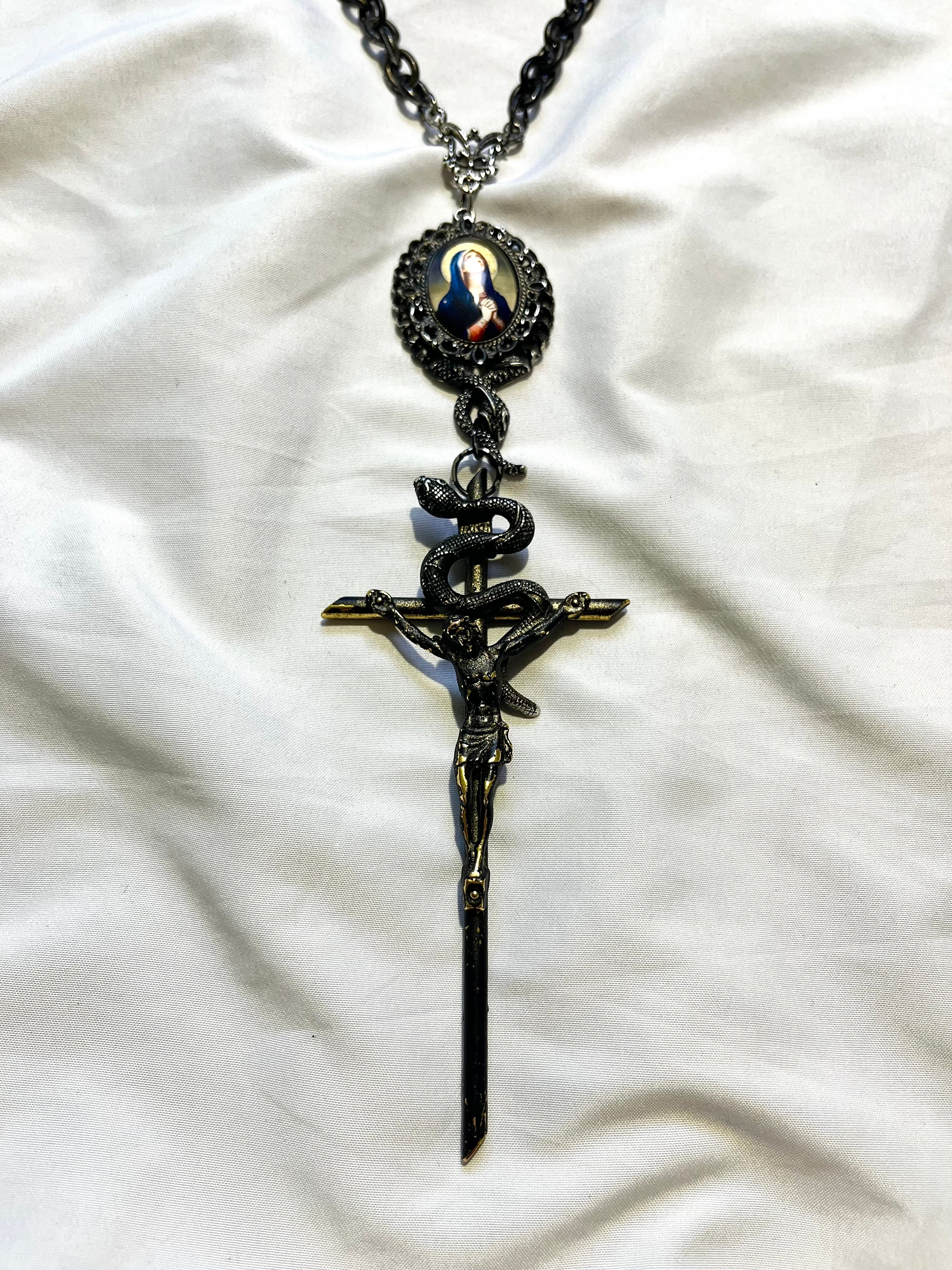 JEAN PAUL GAULTIER 1999 1/1 JESUS CROSS MOTHER MARY SNAKE NECKLACE