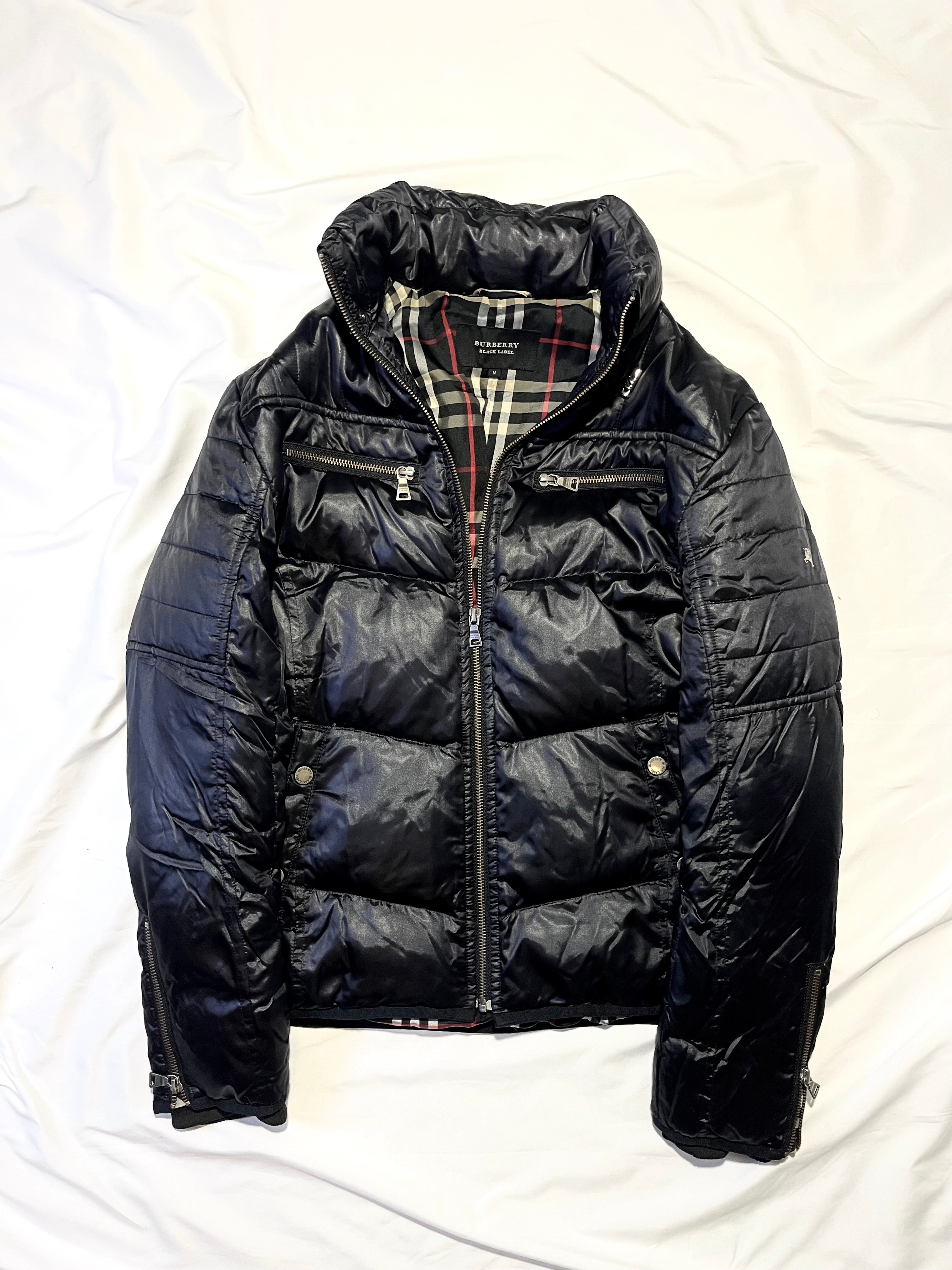 BURBERRY BLACK LABEL BLACK NOVA CHECK HOODED DOWN JACKET