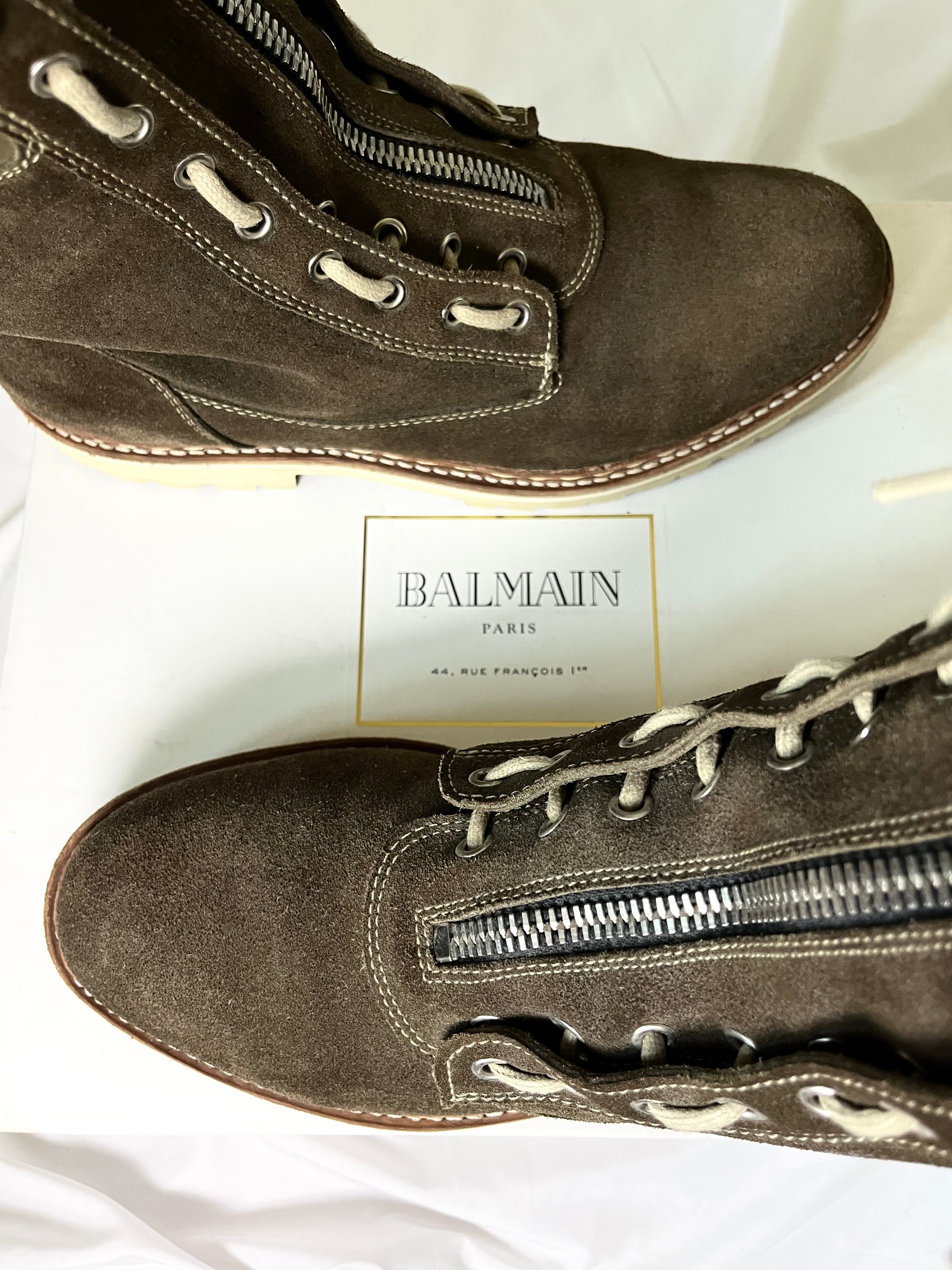 BALMAIN BROWN SUEDE ZIP RANGER BOOTS IN 45
