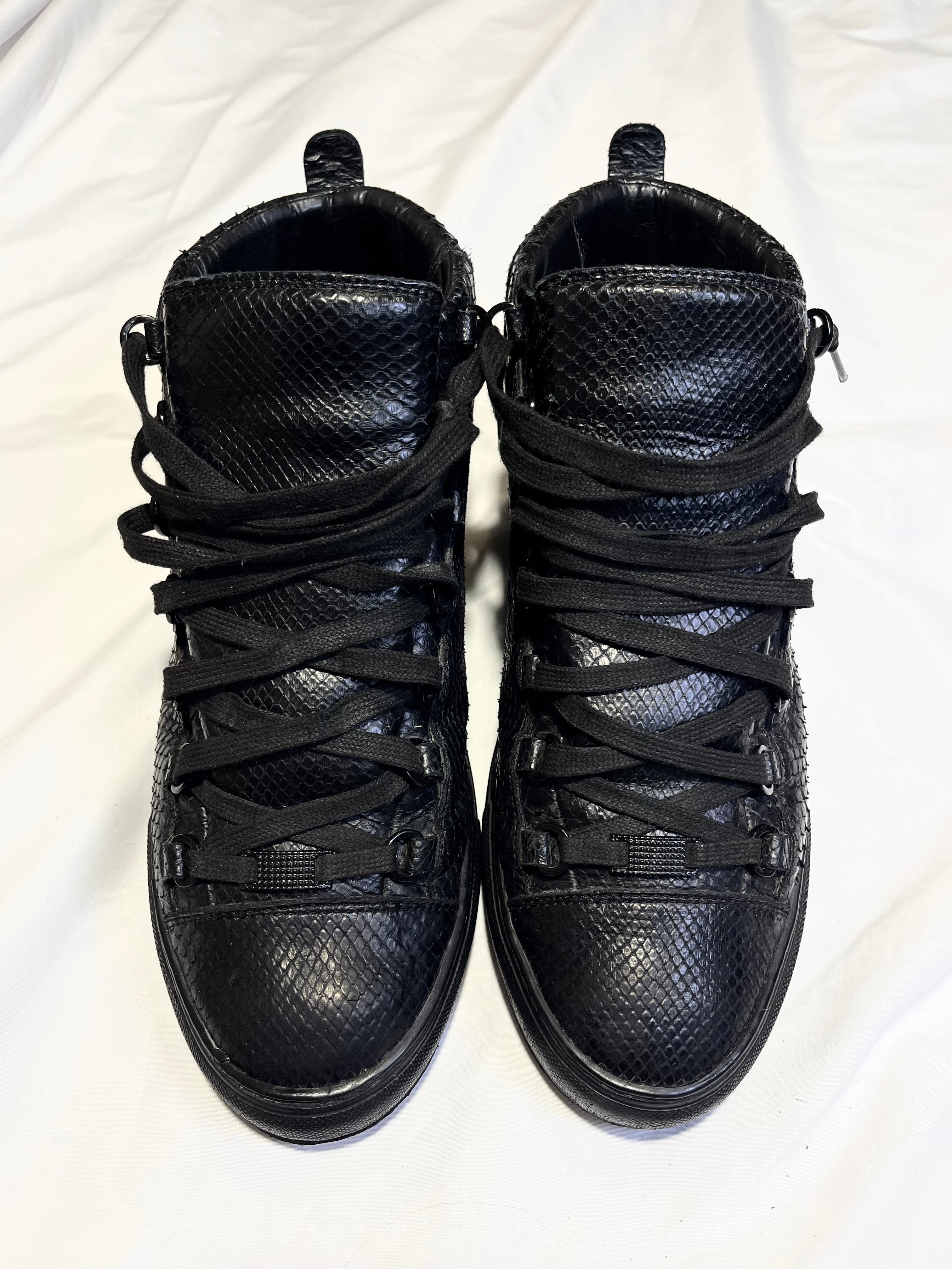 BALENCIAGA ARENA 2012 BLACK PYTHON SKIN HI-TOP SNEAKERS IN 42