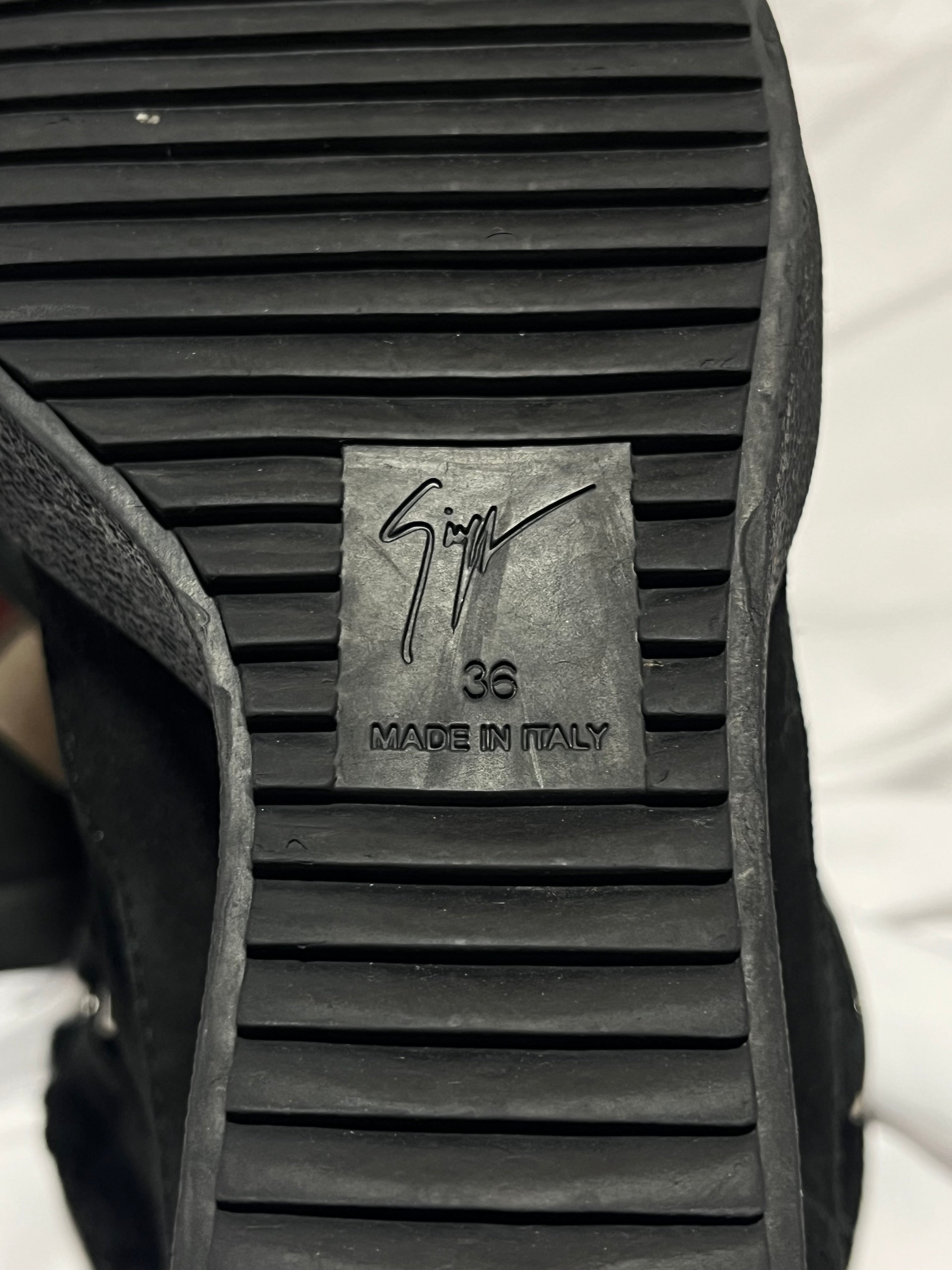 GIUSEPPE ZANOTTI 'COBY' BLACK / SILVER SHEARLING WEDGE SNEAKERS IN 36