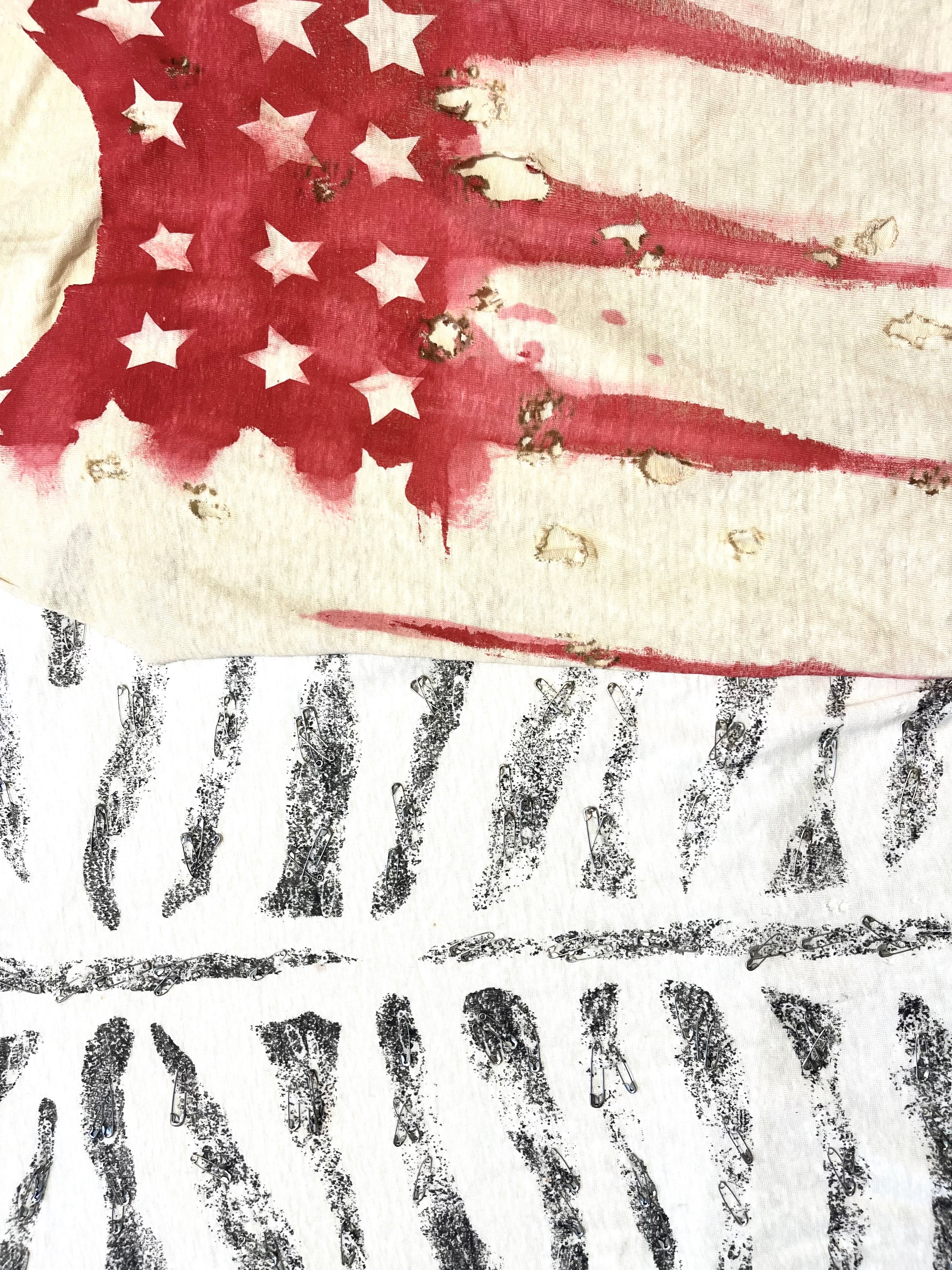 PIERRE BALMAIN "RIBCAGE" DISTRESSED SAFETY PIN T-SHIRT