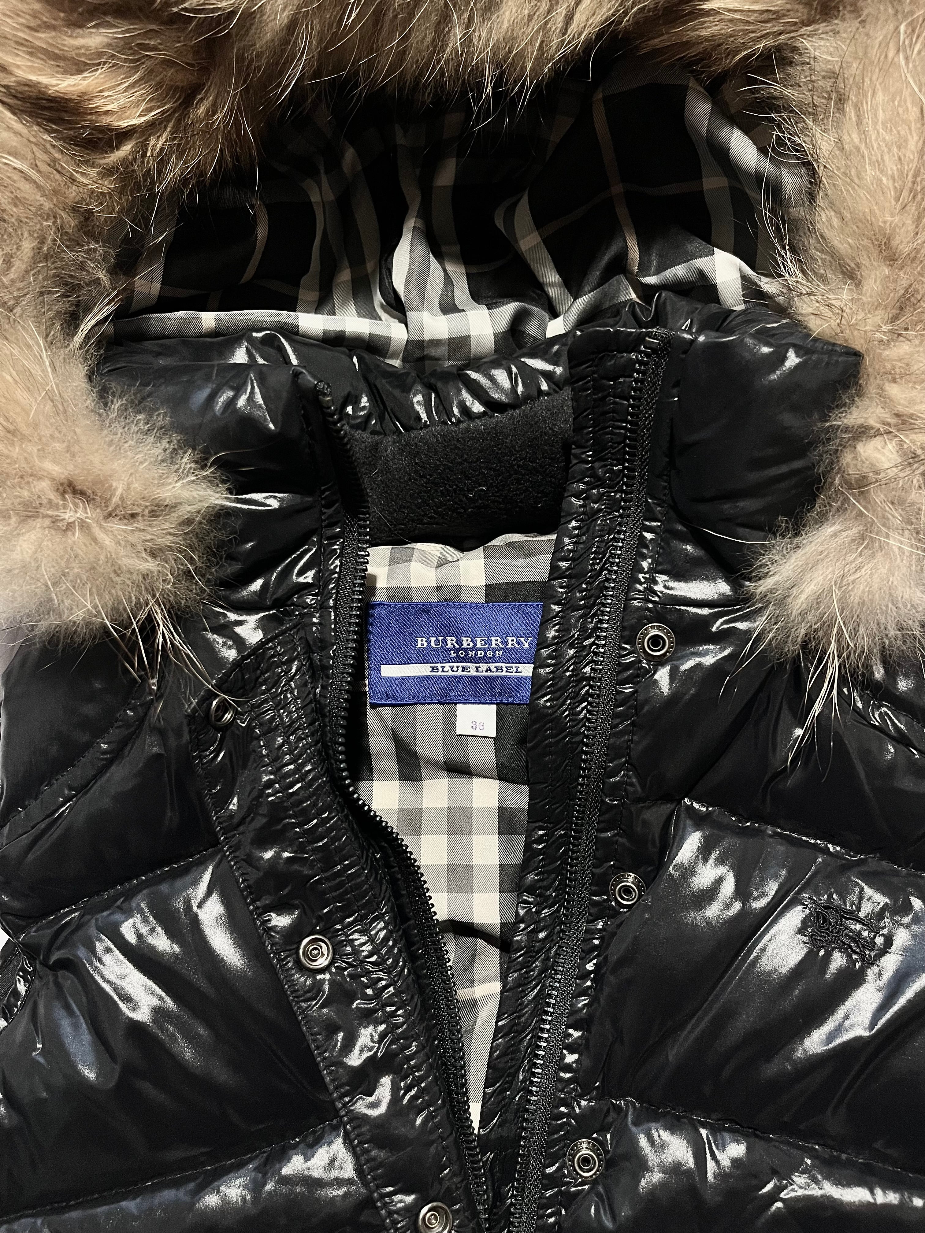 BURBERRY BLUE LABEL 2000S REAL FUR NOVA CHECK PUFFER DOWN VEST